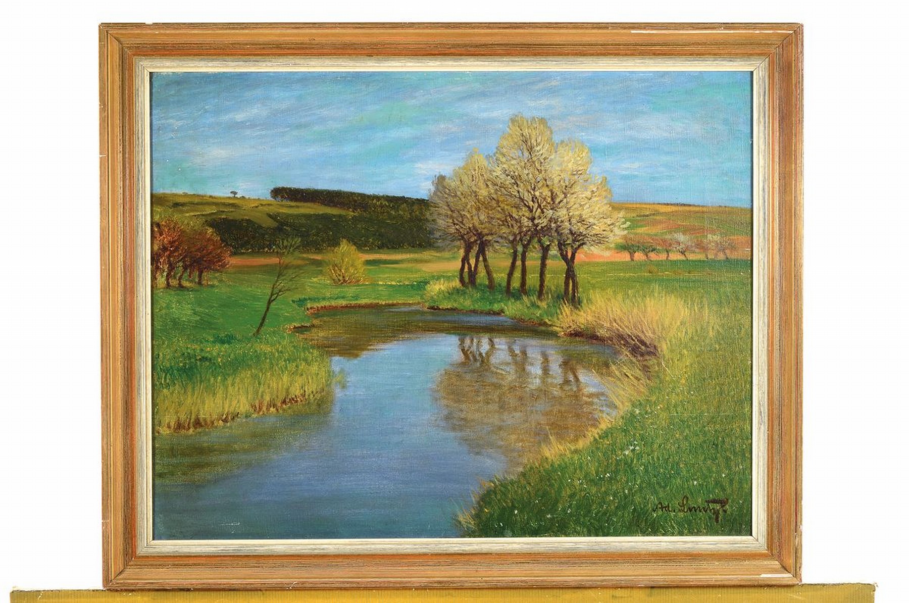 Detail k: Adolf Luntz, 1875 Wien - 1934 Karlsruhe, "Pflaumenblüte bei Weilderstadt", Öl/Lwd, re.u. signiert, rückseitig mit altem Etikett und ...