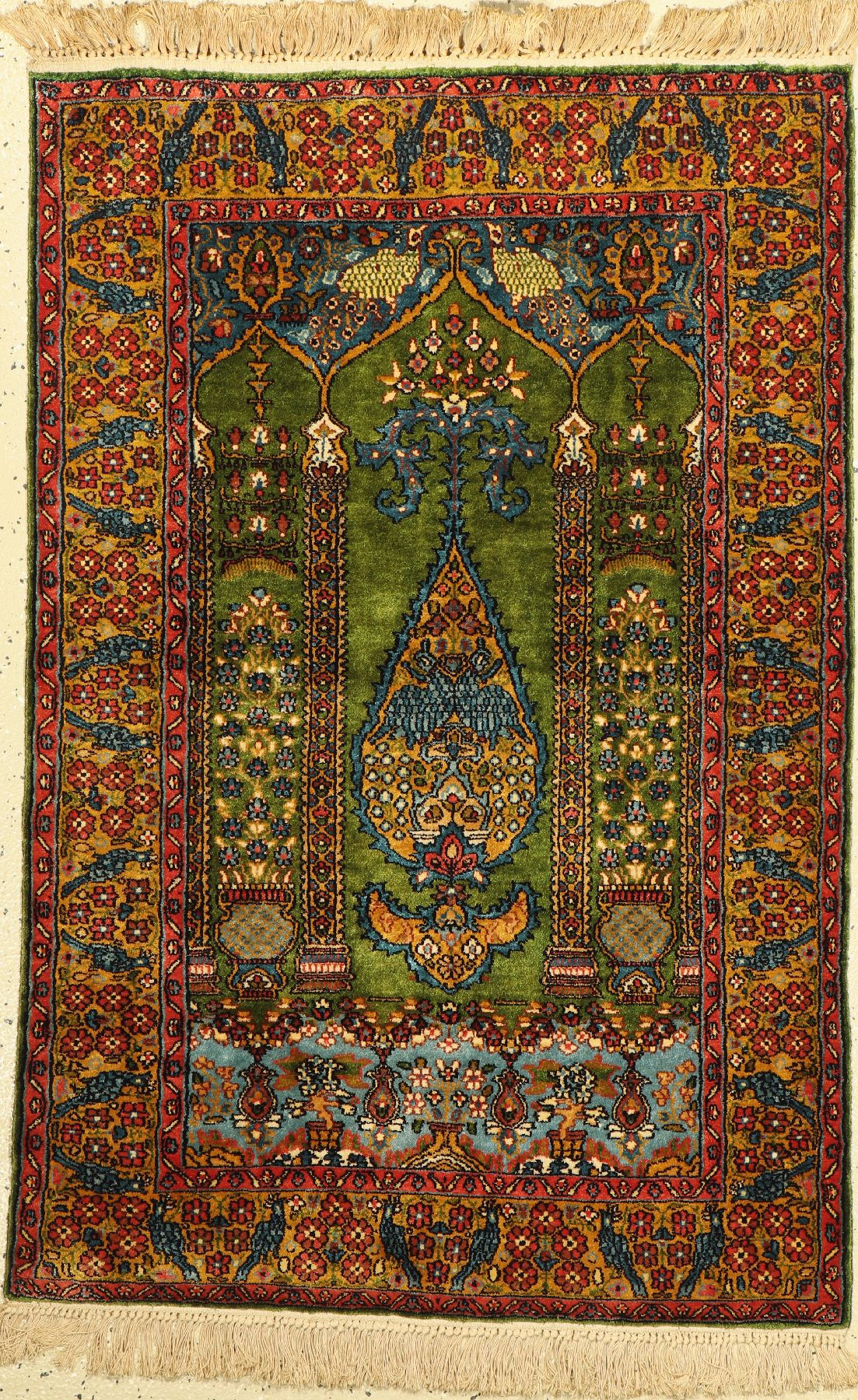 Kaschmir Seide, Indien, ca. 50 Jahre, Seideauf Baumwolle, ca. 123 x 80 cm, guter Zustand