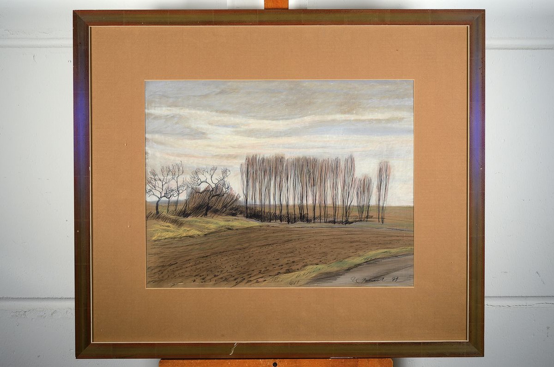 Detail k: Werner Brand, 1933-2021, Herbstliche Landschaft, Bleistift und Pastell, rechts unten signiert und dat. 79, PP ca. 44x56 cm, unter Glas Rahmen ca. ...