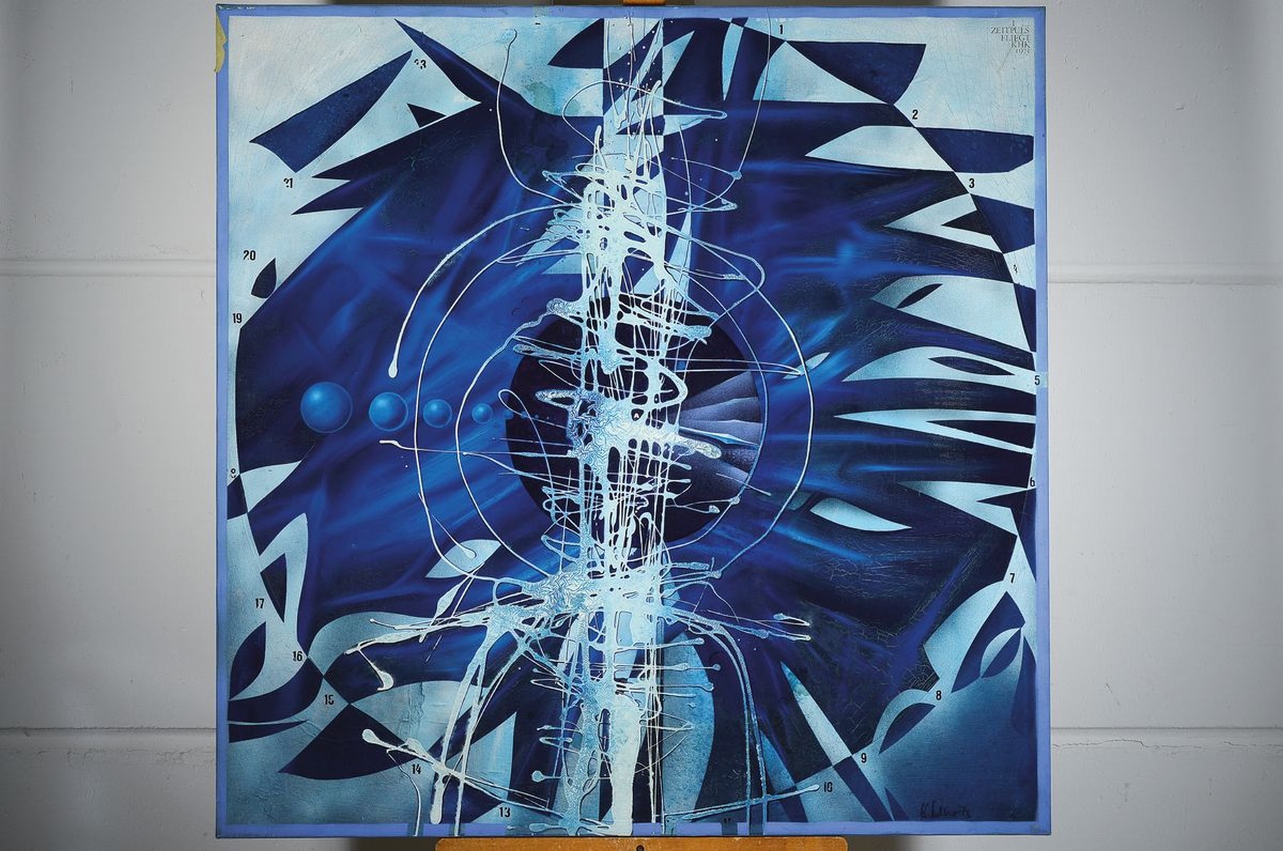 Detail k: Klaus Heinrich Keller, 1938-2018 Godramstein, Zeitpuls fliegt, Acryl auf Lwd, 1973, signiert rechts unten, ca. 100x100cm