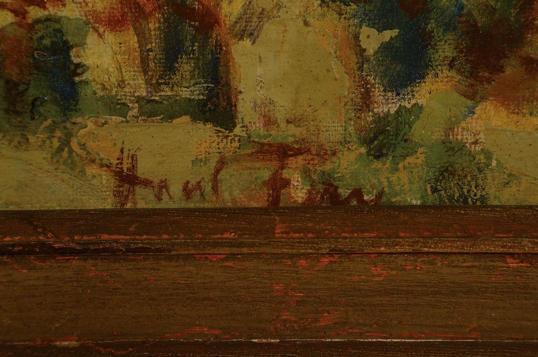 Detail a: Hanns Fay, 1888 Frankenthal-1957 Neustadt/Wstr., Blick von der Haardt in die Rheinebene, im Vordergrund ein Winzer mit Schubkarre, Öl/Hartfaser, ...