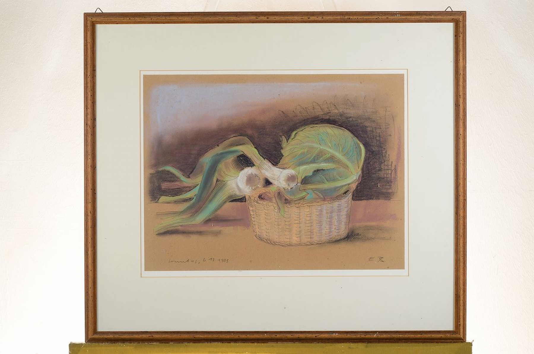 Detail k: Edgar Blum, geb. 1928 Pirmasens, 2 Stillleben, 1x Kohl und Lauch im Korb, Pastell auf Papier, monogr. E.B. und dat. Sonntag 6.11.1983, ca. 37x50cm, ...