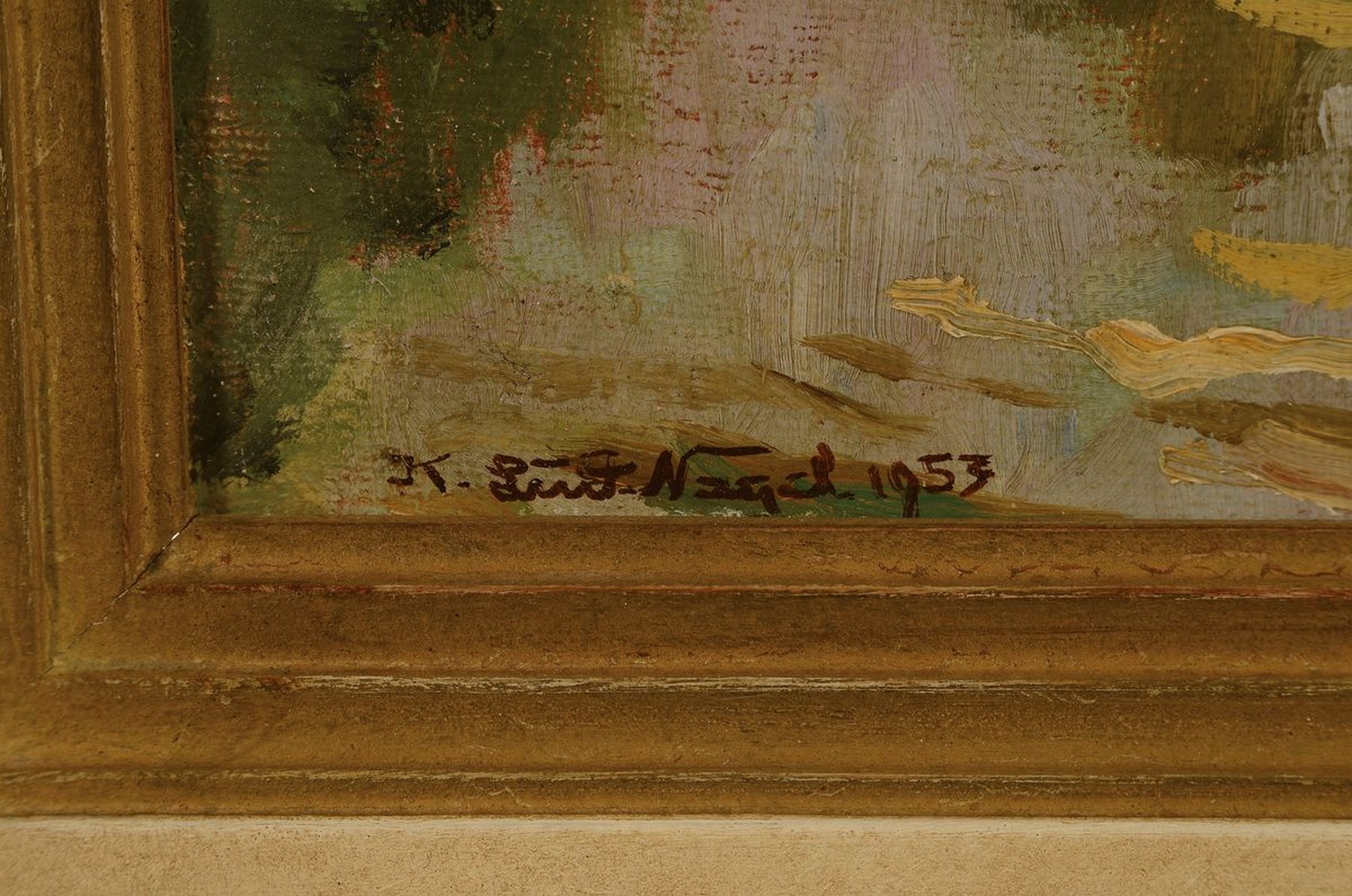 Detail a: Karl Ludwig Nagel, 1898 Mannheim-1959 Bonn, Boote im Kanal, Öl/Malkarton, links unten signiert, ca. 40x51cm, R. ca. 53x63cm