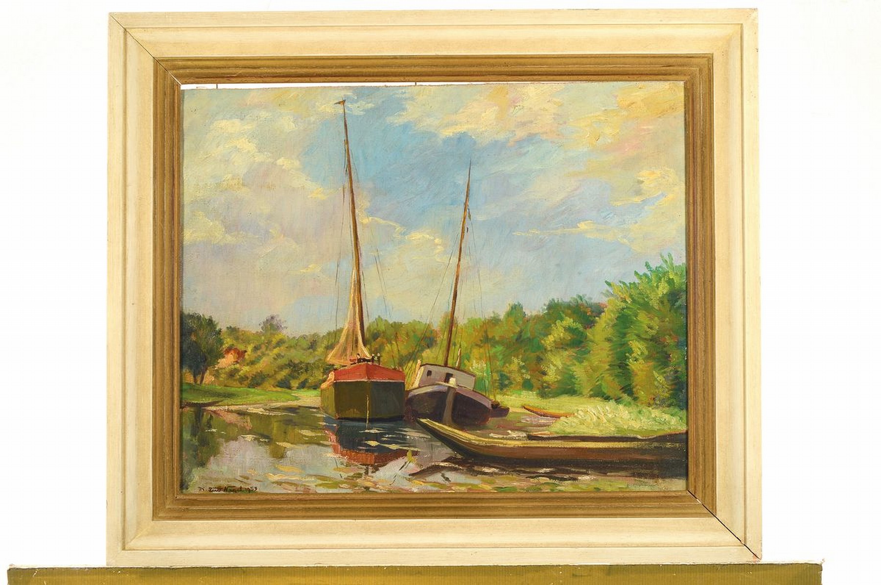 Detail k: Karl Ludwig Nagel, 1898 Mannheim-1959 Bonn, Boote im Kanal, Öl/Malkarton, links unten signiert, ca. 40x51cm, R. ca. 53x63cm