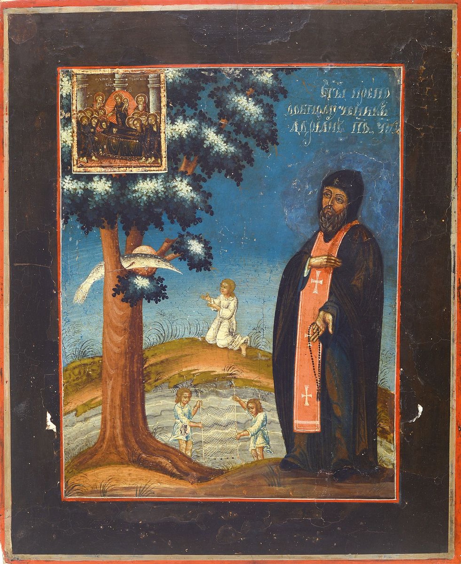 Ikone mit seltenem Motiv, Russland, um 1880-90, Am See Genezareth, Tempera auf Holz, Oberfläche mit Farbaufwerfungen, ca. 31x25cm