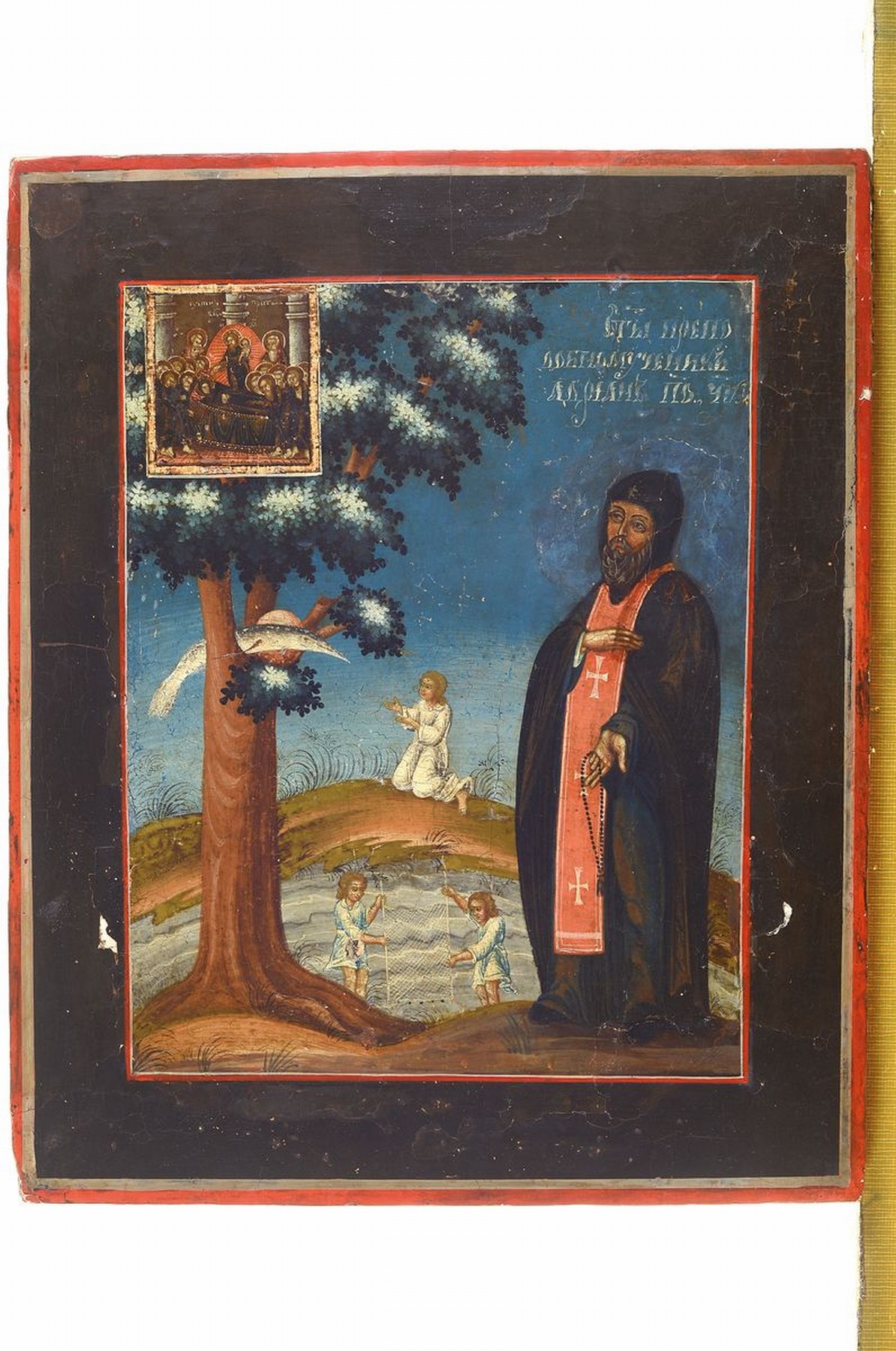 Detail k: Ikone mit seltenem Motiv, Russland, um 1880-90, Am See Genezareth, Tempera auf Holz, Oberfläche mit Farbaufwerfungen, ca. 31x25cm