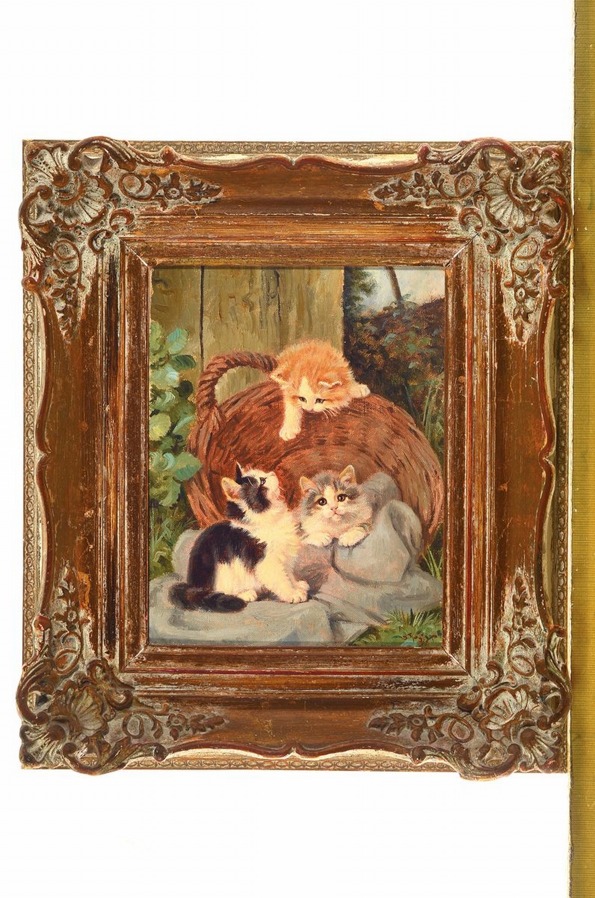 Detail k: Benno Kögl, 1892-1973 München, drei junge Katzen im Korb, Öl/Lwd, rechts unten signiert, ca. 24x18cm, R. ca. 38x33cm