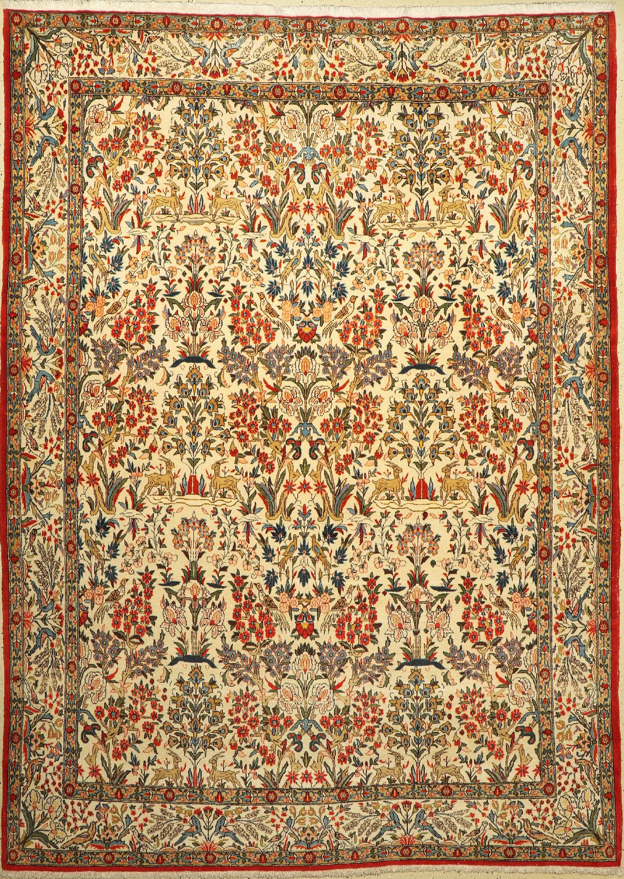 Ghom Kork alt, Persien, um 1950, Korkwolle,ca. 315 x 225 cm, guter Zustand, Leichte Gebrauchsspuren an den Rändern, kleiner Brandfleck