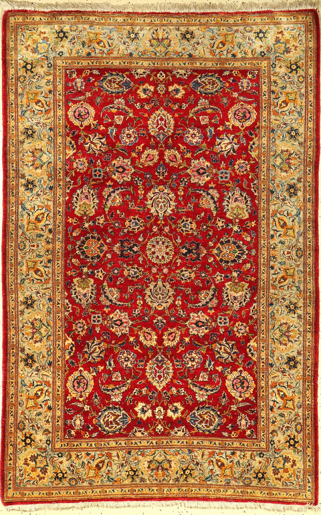 Keschan Seide alt, Persien, um 1950, reine Naturseide, ca. 205 x 133 cm, guter Zustand, unterer Abschluss restauriert