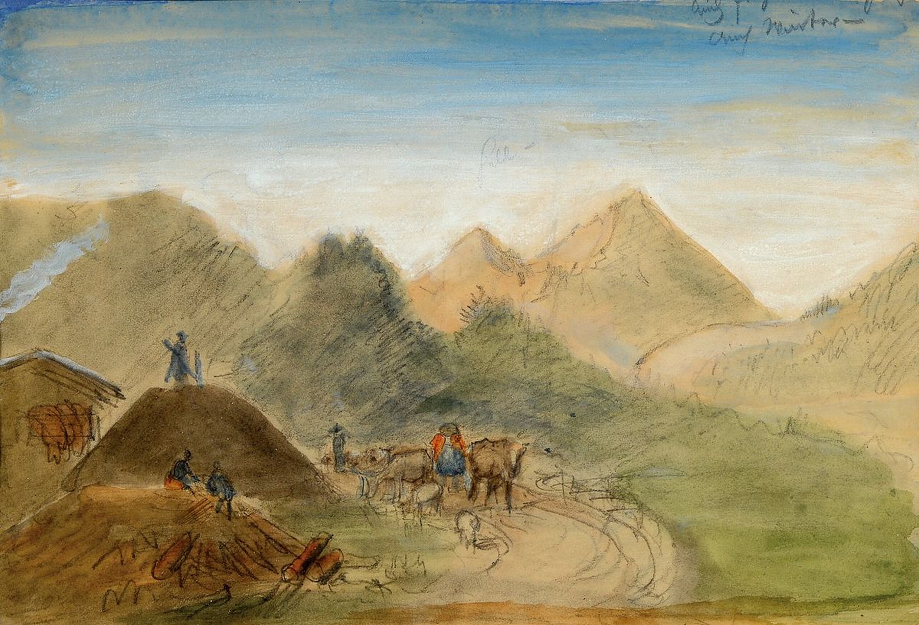 Heinrich von Bürkel, 1802 Pirmasens - 1869 München, Studium in München bei Peter v. Langer, original handkolorierte Bleistiftzeichnung, ...