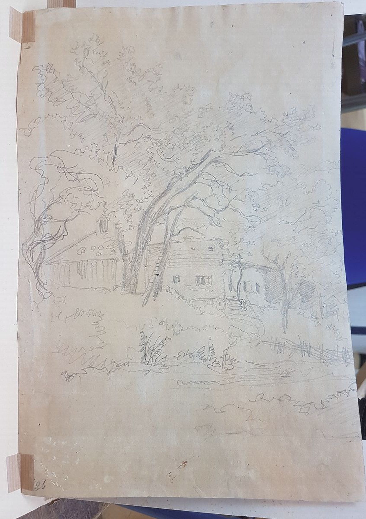 Detail d: Heinrich von Bürkel, 1802 Pirmasens - 1869 München, Studium in München bei Peter v. Langer, original handkolorierte Bleistiftzeichnung, ...