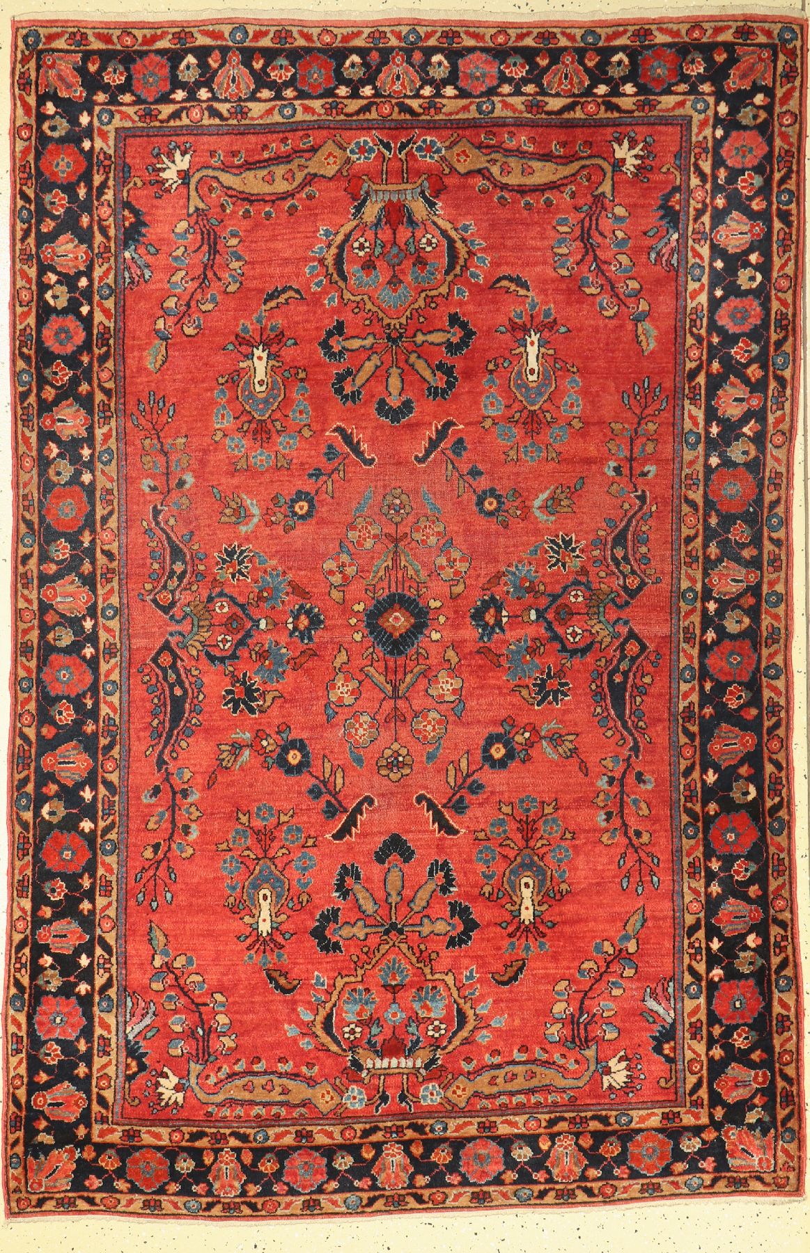 Us Re-Import Sarogh, Persien, um 1920, Wolle auf Baumwolle, ca. 202 x 133 cm, Mittlere Gebrauchsspuren