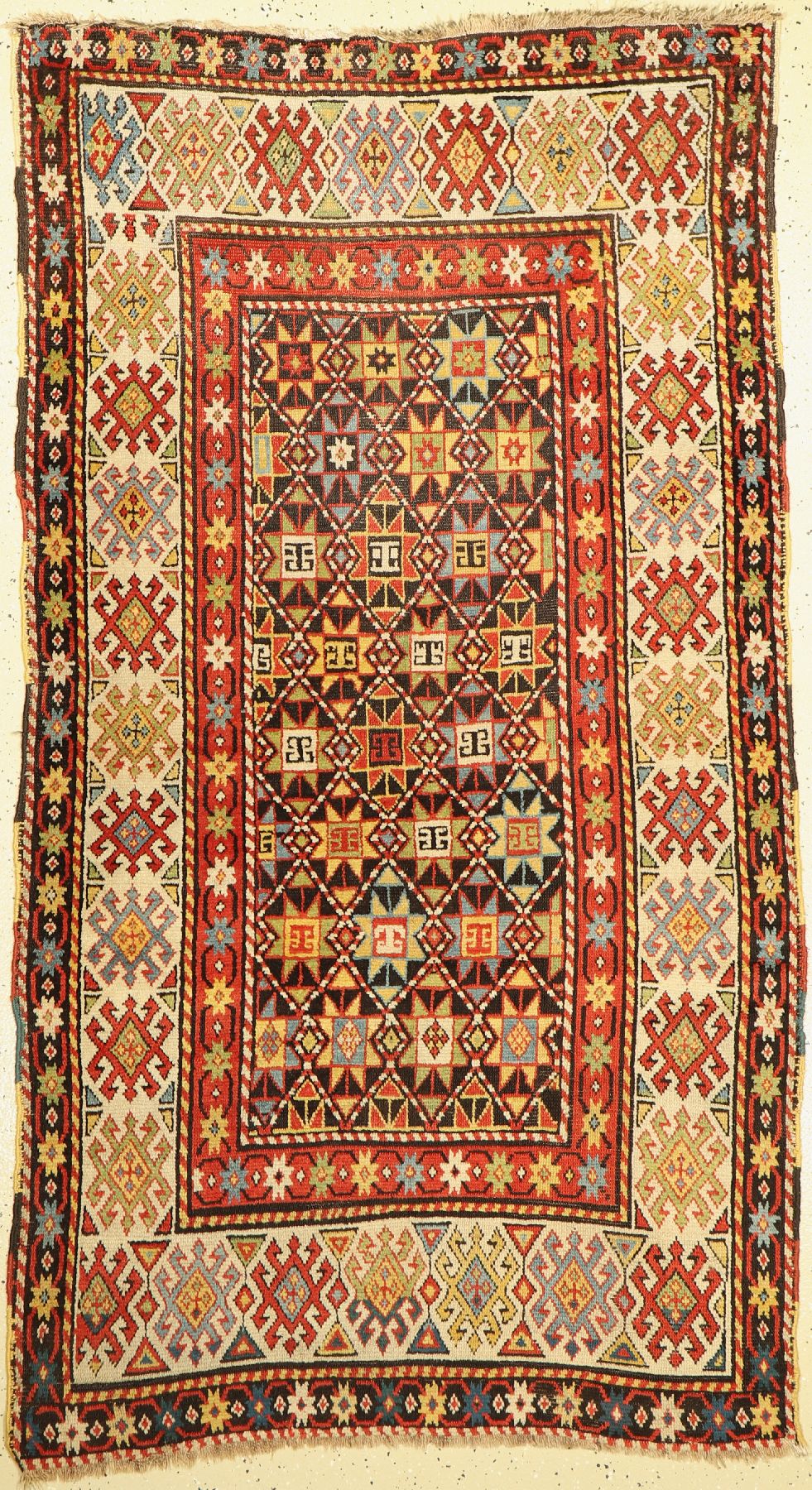 Gendjeh antik, Kaukasus, Ende 19.Jhd, Wolleauf Wolle, ca. 200 x 112 cm, Leichte Gebrauchsspuren, alte Restaurierung