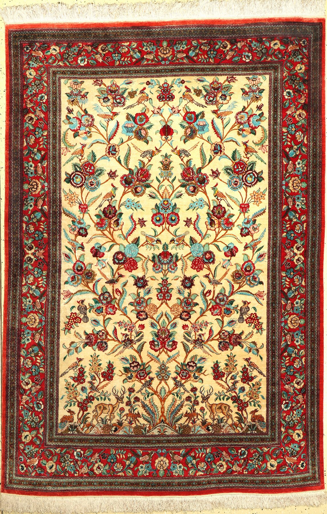 Ghom Seide, Persien, ca. 60 Jahre, reine Naturseide, ca. 206 x 139 cm, guter Zustand, am Rand verfärbt