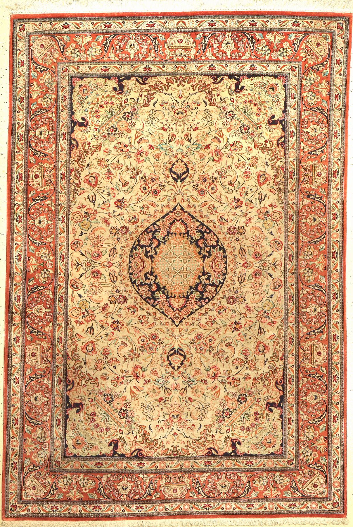 Ghom Seide, Persien, ca. 60 Jahre, reine Naturseide, ca. 200 x 134 cm, guter Zustand, verschmutzt