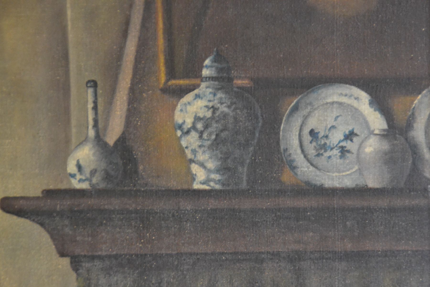 Detail d: H. Petersen, Nachvollzug um 1900, Darstellung eines Biedermeierzimmers nach holländischem Vorbild des 17. Jh., Mutter von Rücken ausgesehen im ...