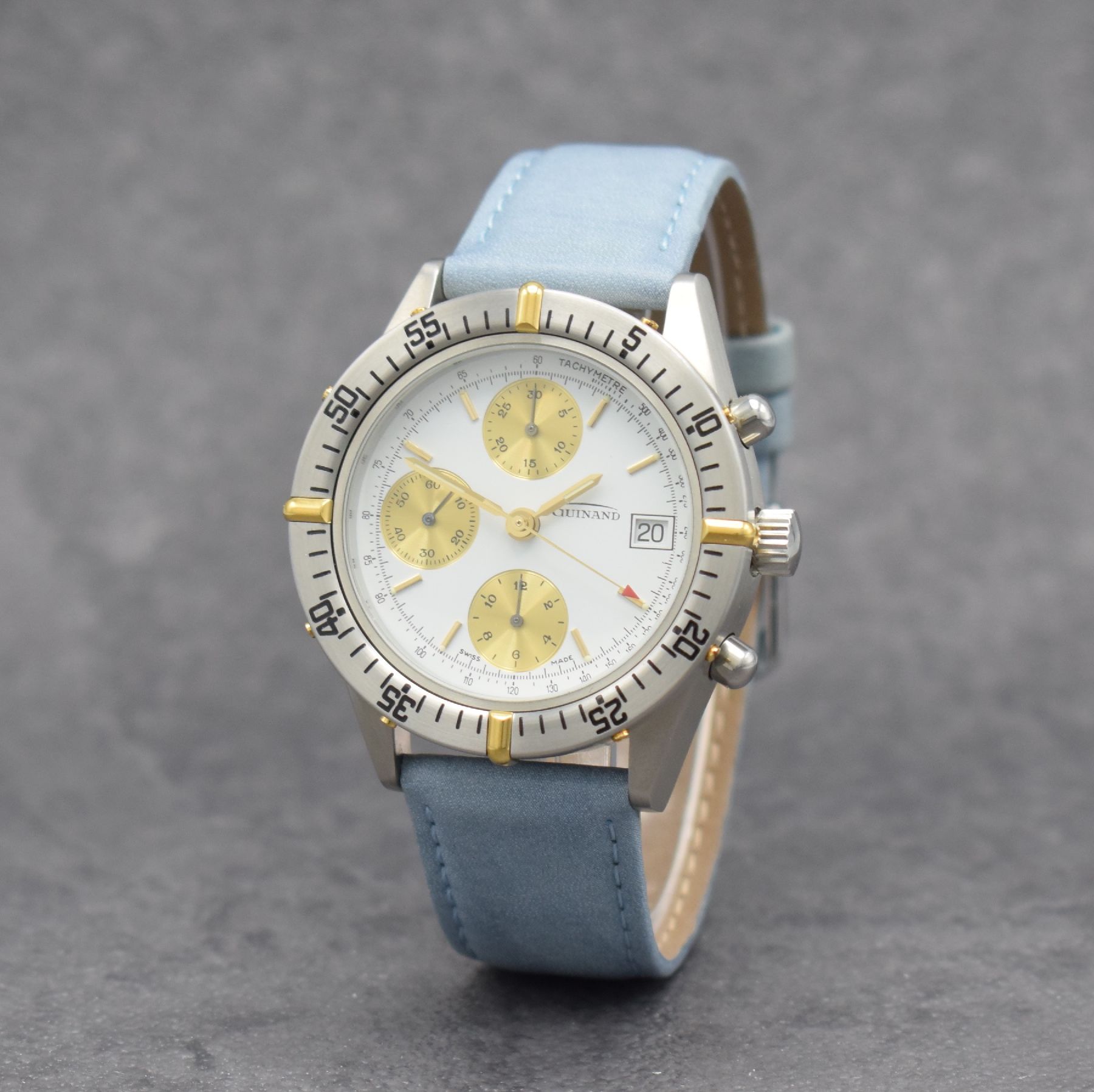 Detail b: GUINAND nahezu neuwertiger Armbandchronograph, Schweiz um 2000, Automatik, Edelstahlgeh. inkl. Lederband m. Dornschl., Boden & Krone verschr., z. T. ...
