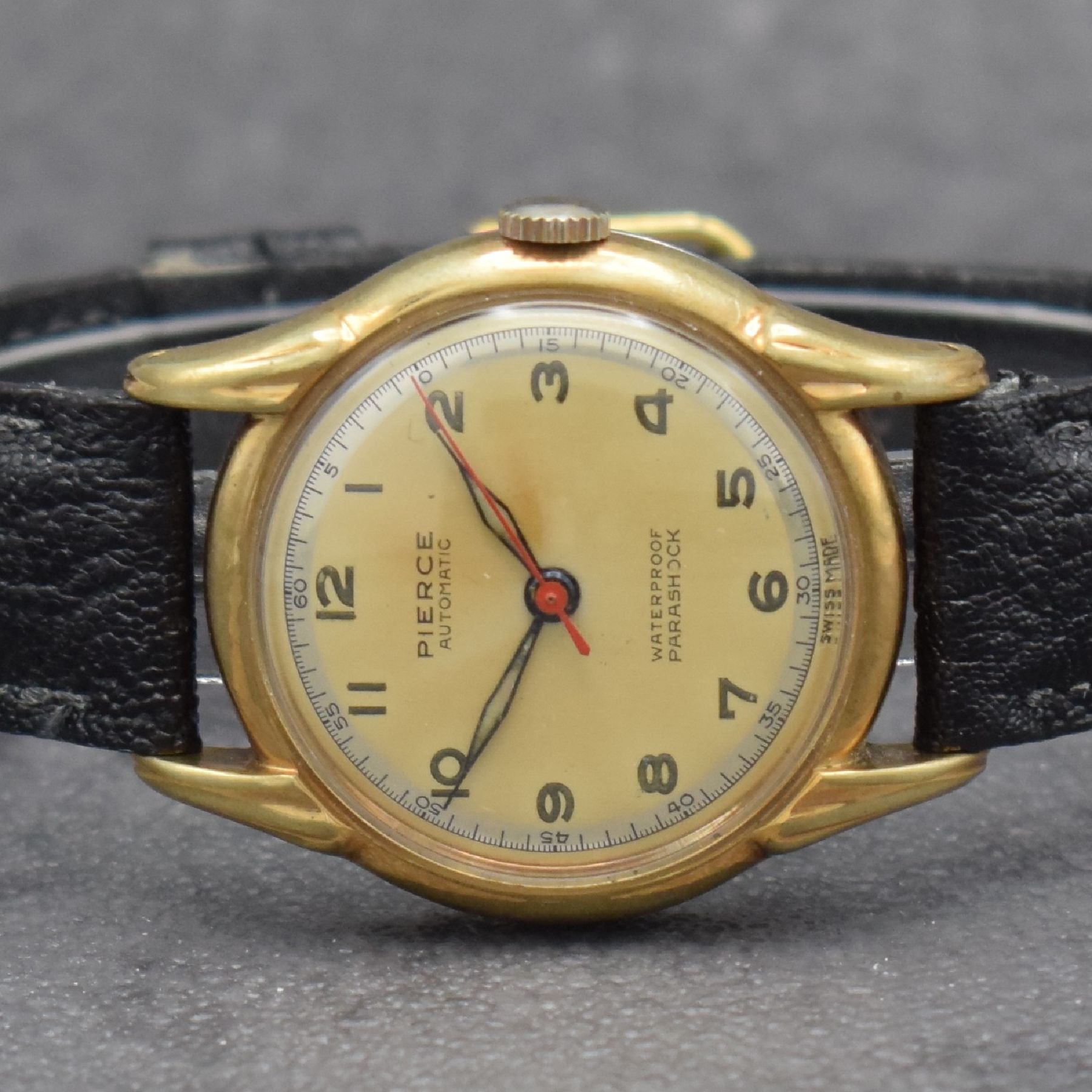 Detail a: PIERCE seltene Automatik-Armbanduhr, Schweiz um 1945, Rüttelautomatik, Aufzug erfolgt mit Hilfe einer Gewichtsmasse die durch 2 Stäbe bewegt wird, ...