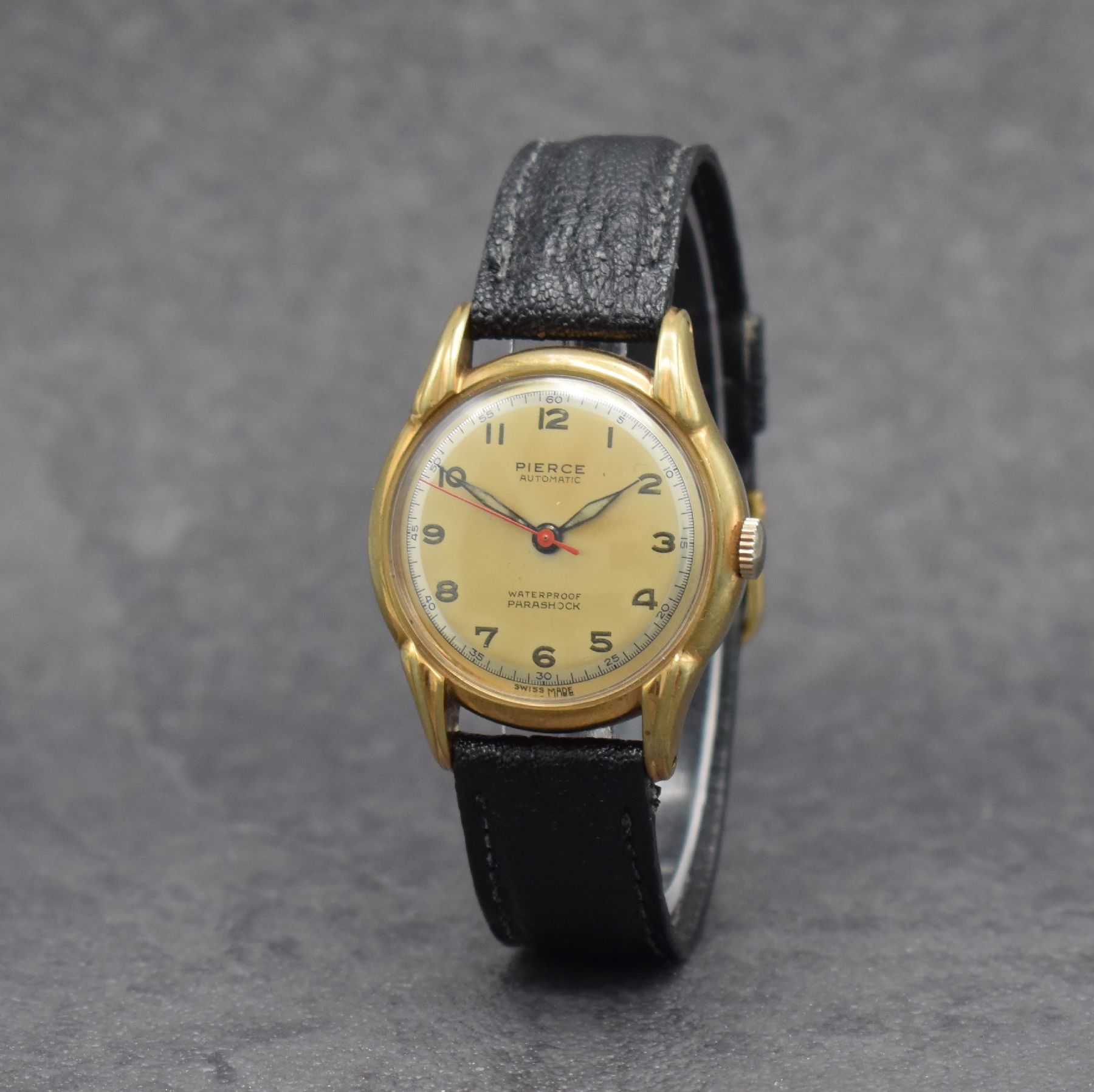Detail b: PIERCE seltene Automatik-Armbanduhr, Schweiz um 1945, Rüttelautomatik, Aufzug erfolgt mit Hilfe einer Gewichtsmasse die durch 2 Stäbe bewegt wird, ...
