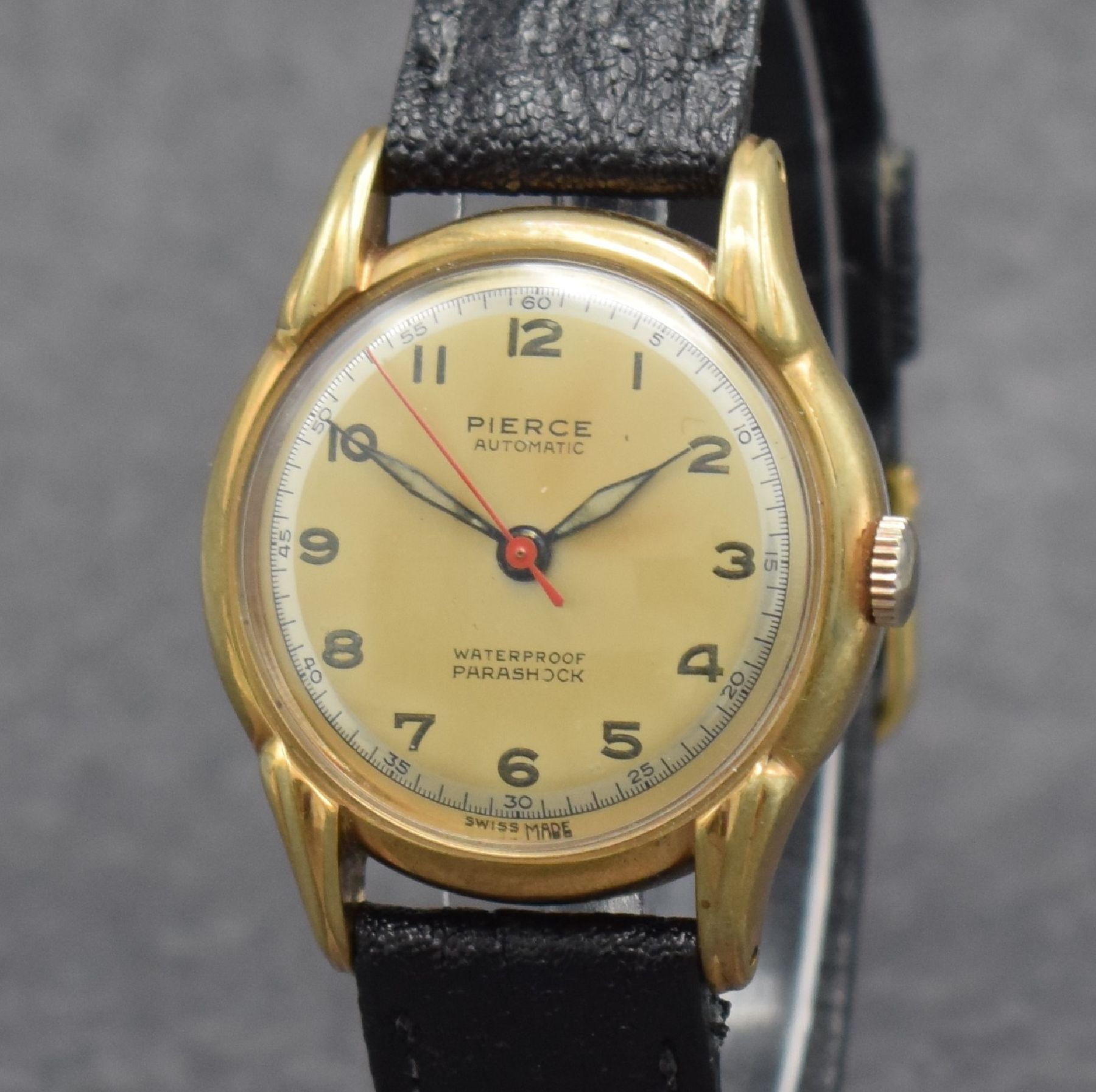 Detail c: PIERCE seltene Automatik-Armbanduhr, Schweiz um 1945, Rüttelautomatik, Aufzug erfolgt mit Hilfe einer Gewichtsmasse die durch 2 Stäbe bewegt wird, ...
