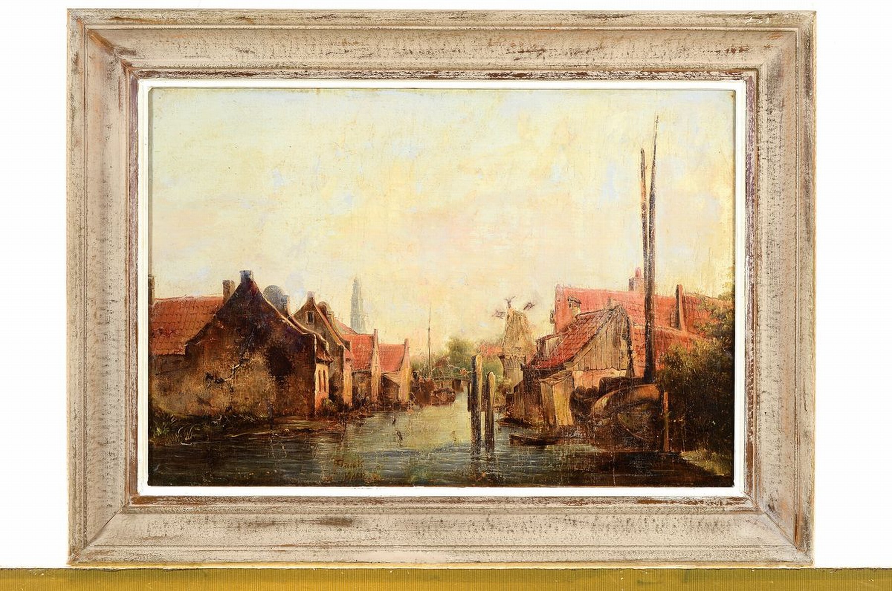 Detail k: Niederländischer Künstler, um 1830/40, mittig unleserlich signiert Ja..ck, 18.., restauriert und doubliert, niederländische Gracht, wohl Harlem, ...