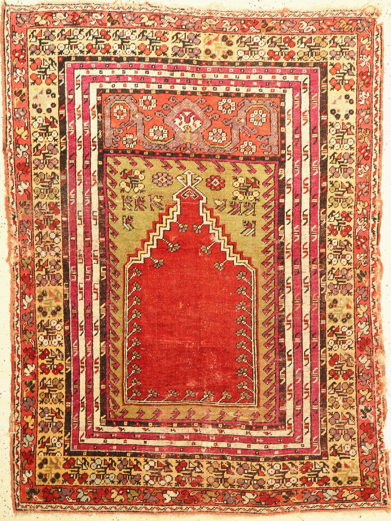 Mucur antik, Türkei, Ende 19.Jhd, Wolle aufWolle, ca. 162 x 100 cm, Starke Gebrauchsspuren, Restaurierungsbedürftig