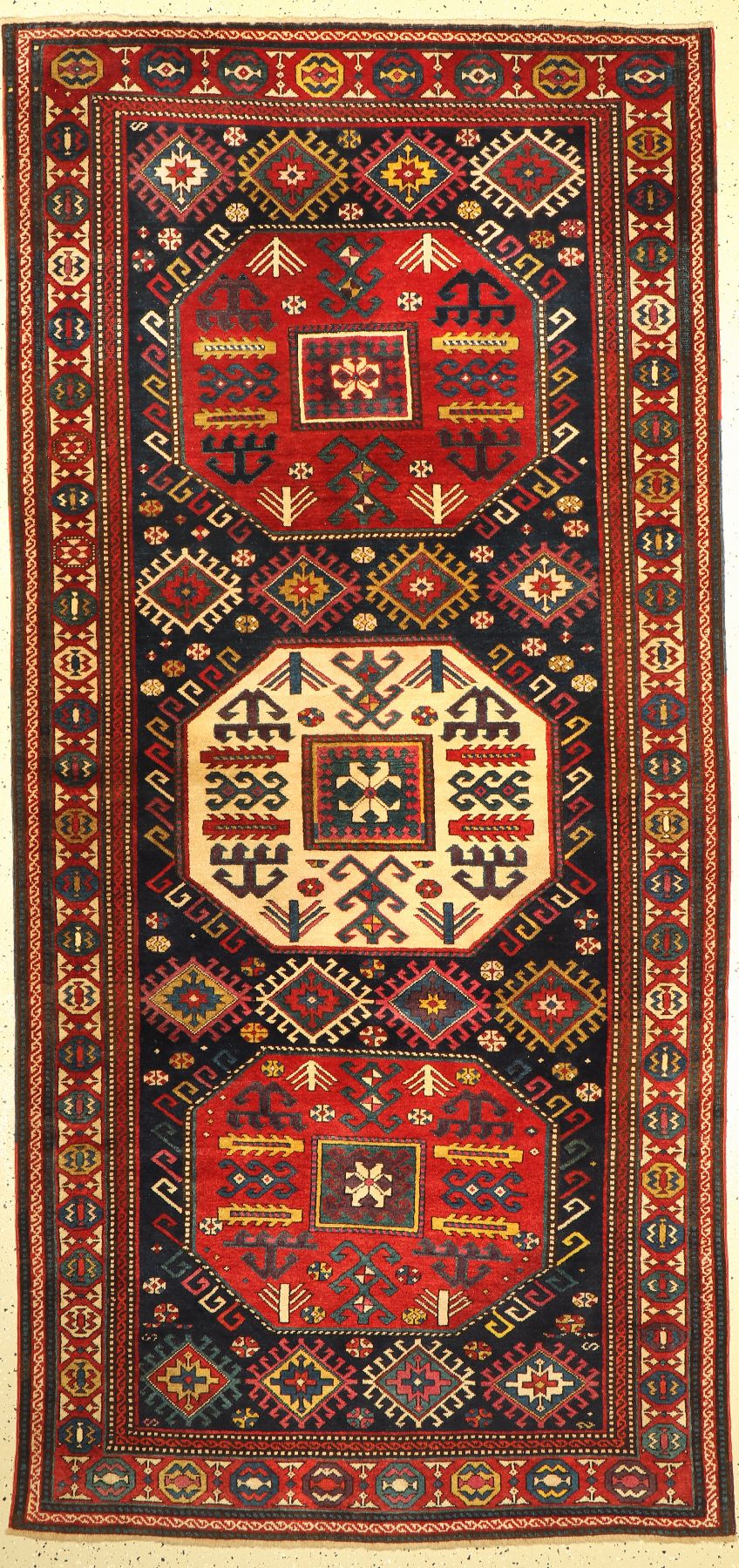 Chaili Kazak antik, Kaukasus, um 1900, Wolle auf Wolle, ca. 263 x 124 cm, guter Zustand, leicht verfärbt
