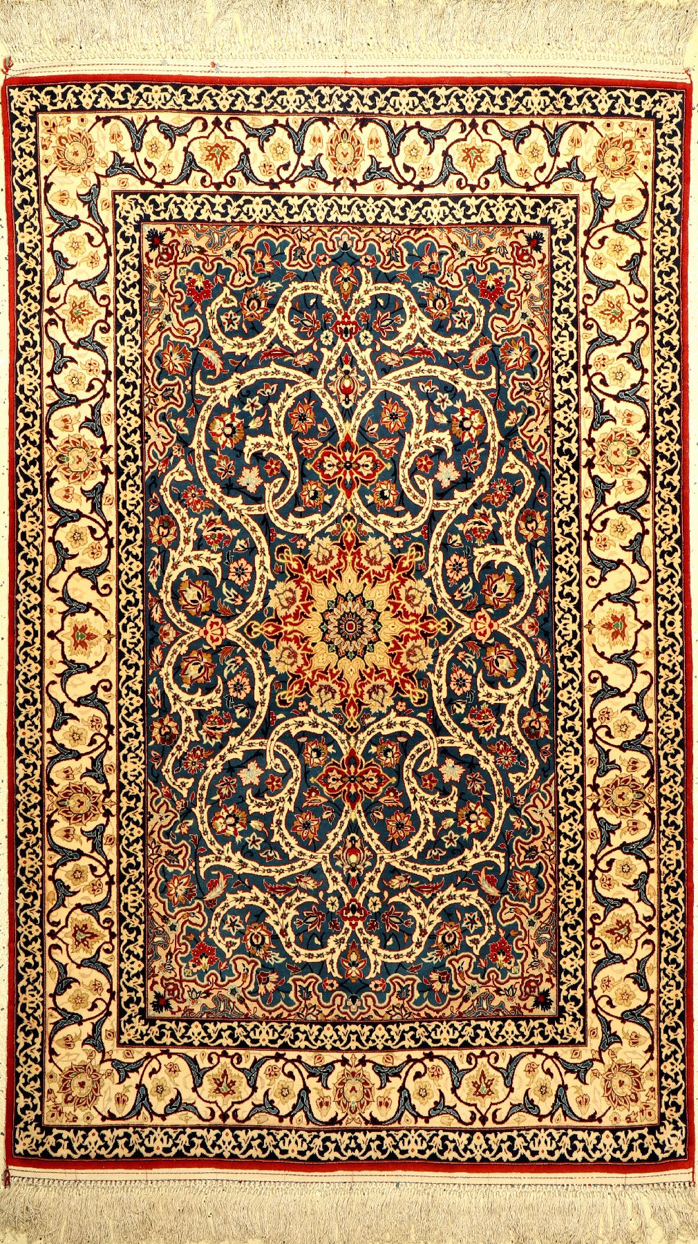 Esfahan fein(10 Kheft), Persien, um 1950, Korkwolle auf Seide, ca. 166 x 105 cm, ca. 1,0Mio. Kn/qm, guter Zustand