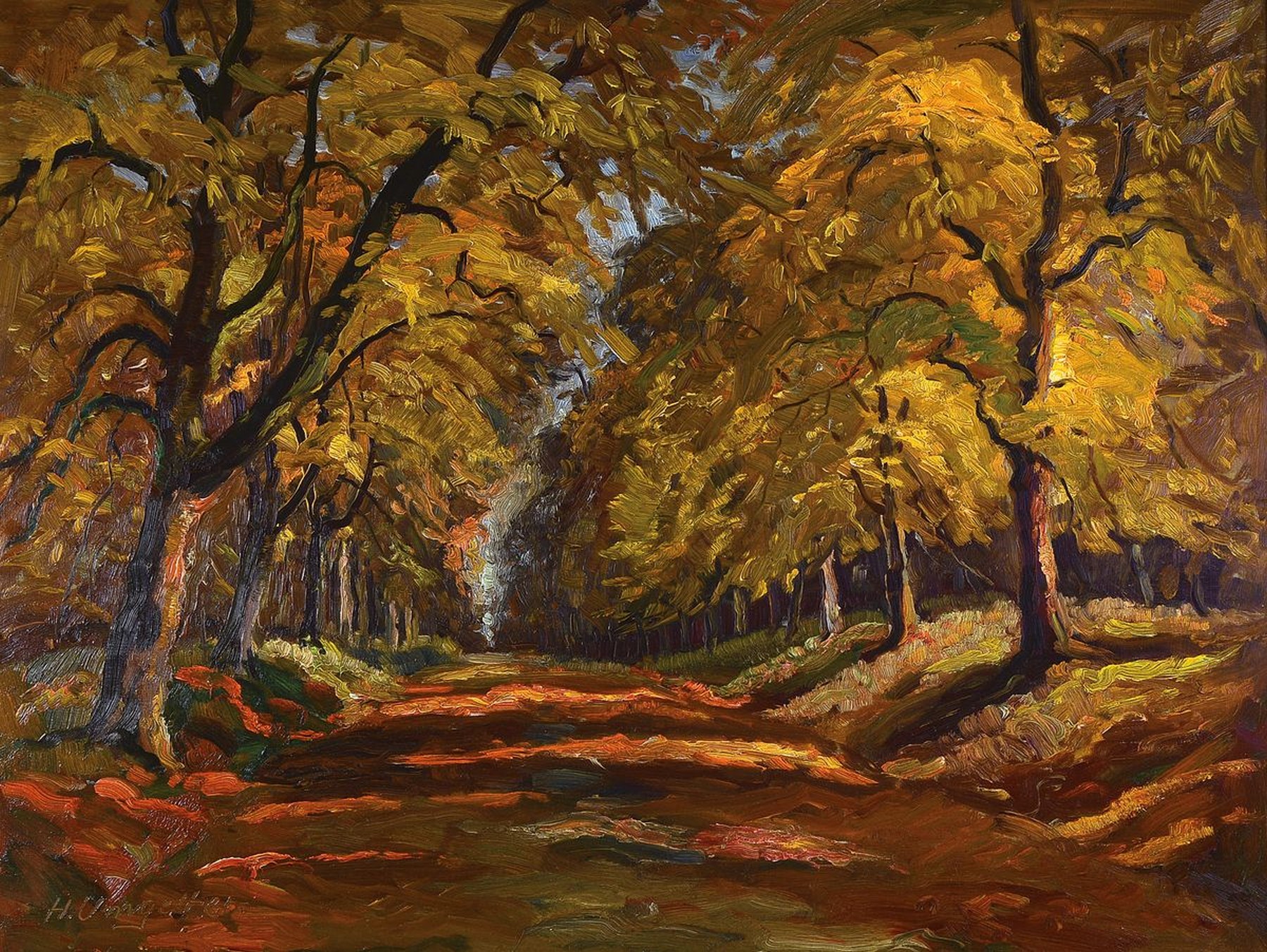 Hermann Umgelter, 1891 - 1962 Stuttgart, Waldlandschaft, Öl/Malkarton, signiert, ca. 58 x 76 cm, Rahmen l. best.
