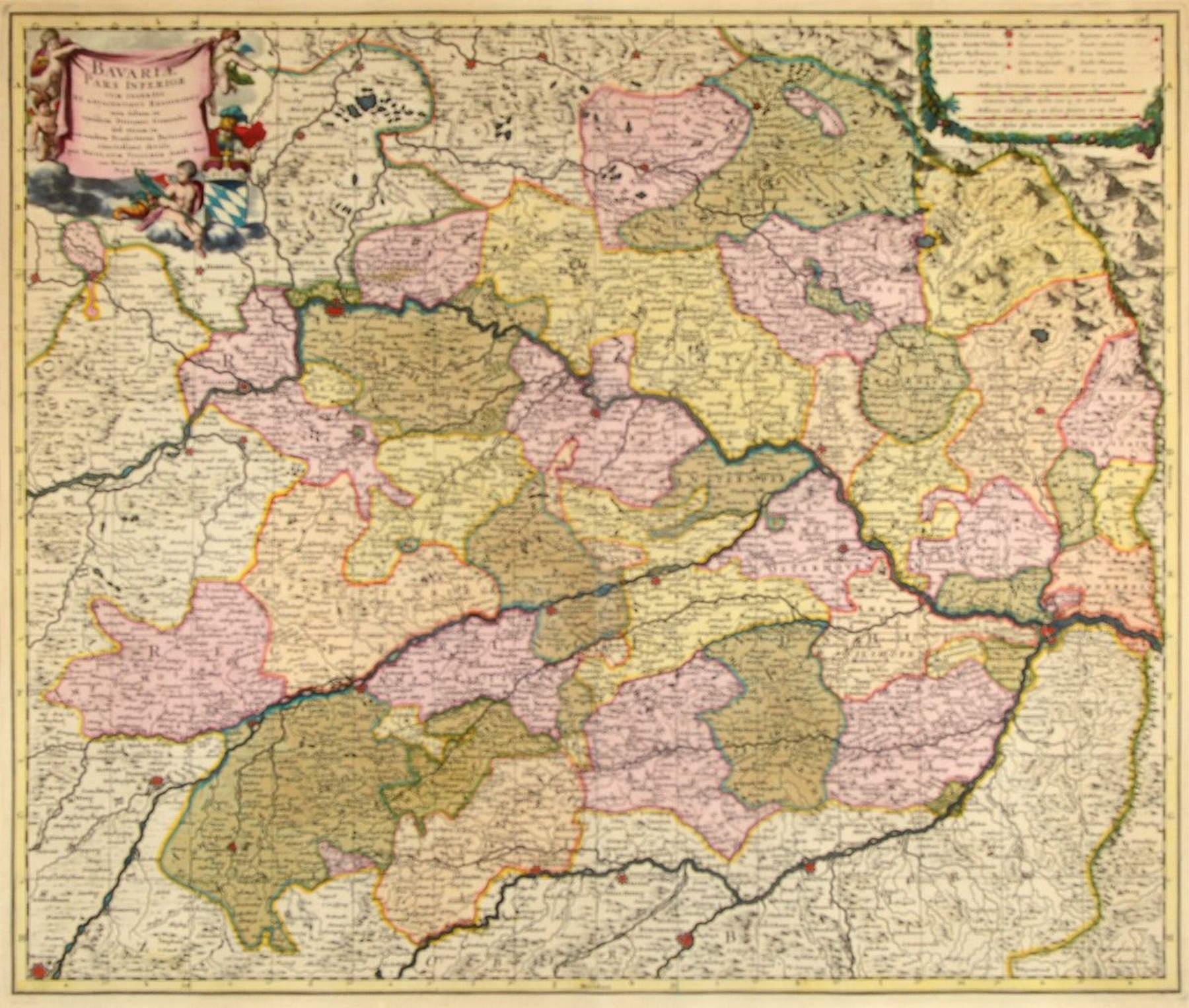 Zwei Kupferstiche, 18. Jh., große Landkarte "Bavaria Pars Inferior ... per Nicolaum Visscher" (Bayern und Niederbayern),von Waldmünchen ...