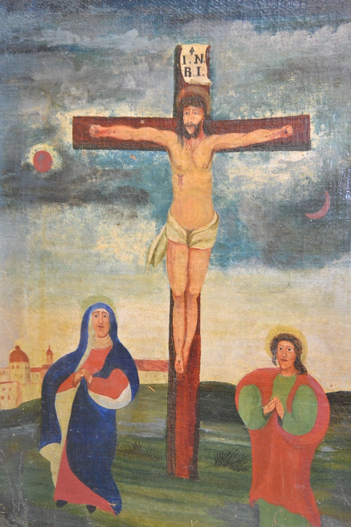 Detail f: Siebenteiliger Kreuzweg, süddeutsch, um 1830 , Öl/Lwd, doubliert, ausführliche Schilderung der Kreuztragung u.a. der Verspottung, Geißelung und ...