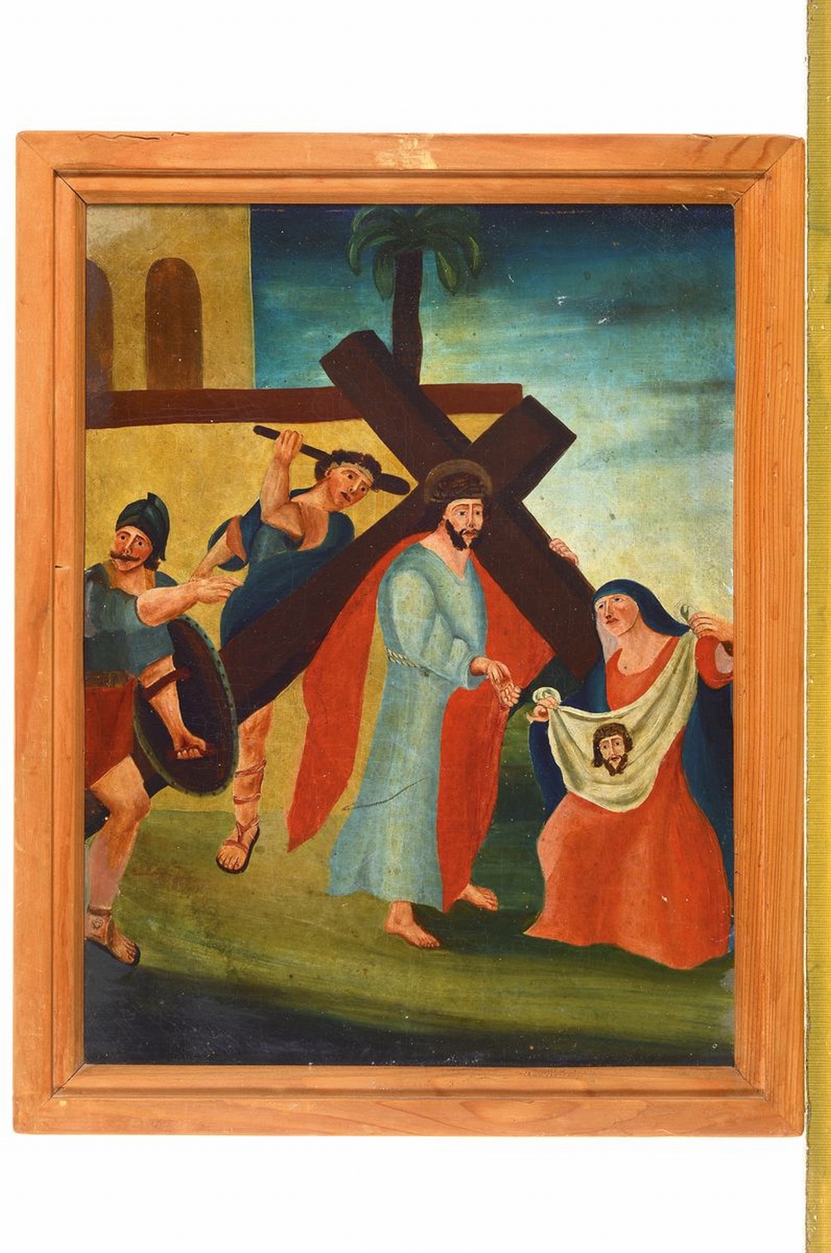 Detail m: Siebenteiliger Kreuzweg, süddeutsch, um 1830 , Öl/Lwd, doubliert, ausführliche Schilderung der Kreuztragung u.a. der Verspottung, Geißelung und ...