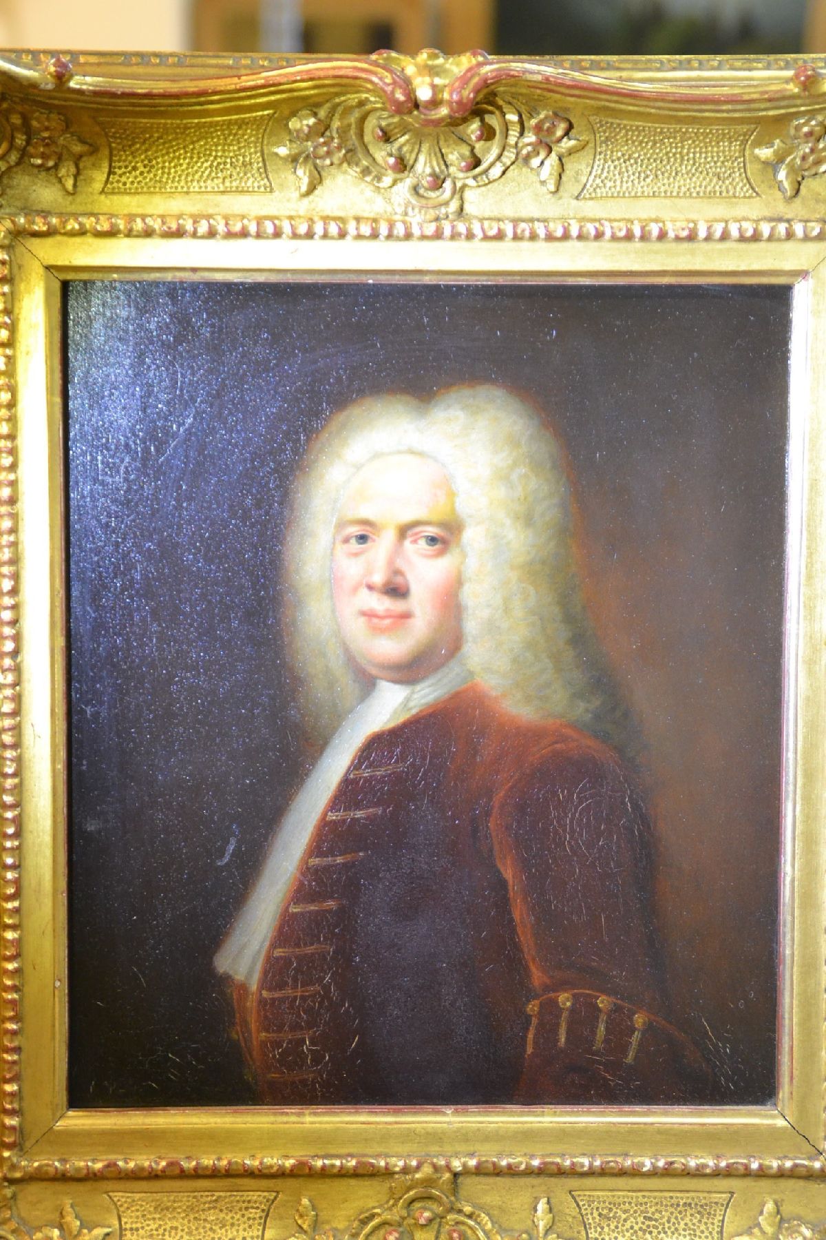 Detail b: Kopie nach Balthasar Denner, 1685-1749, Brustbild eines englischen Edelmanns entsprechend des Vorbildes in der Berliner Gemäldegalerie, gekonnte ...
