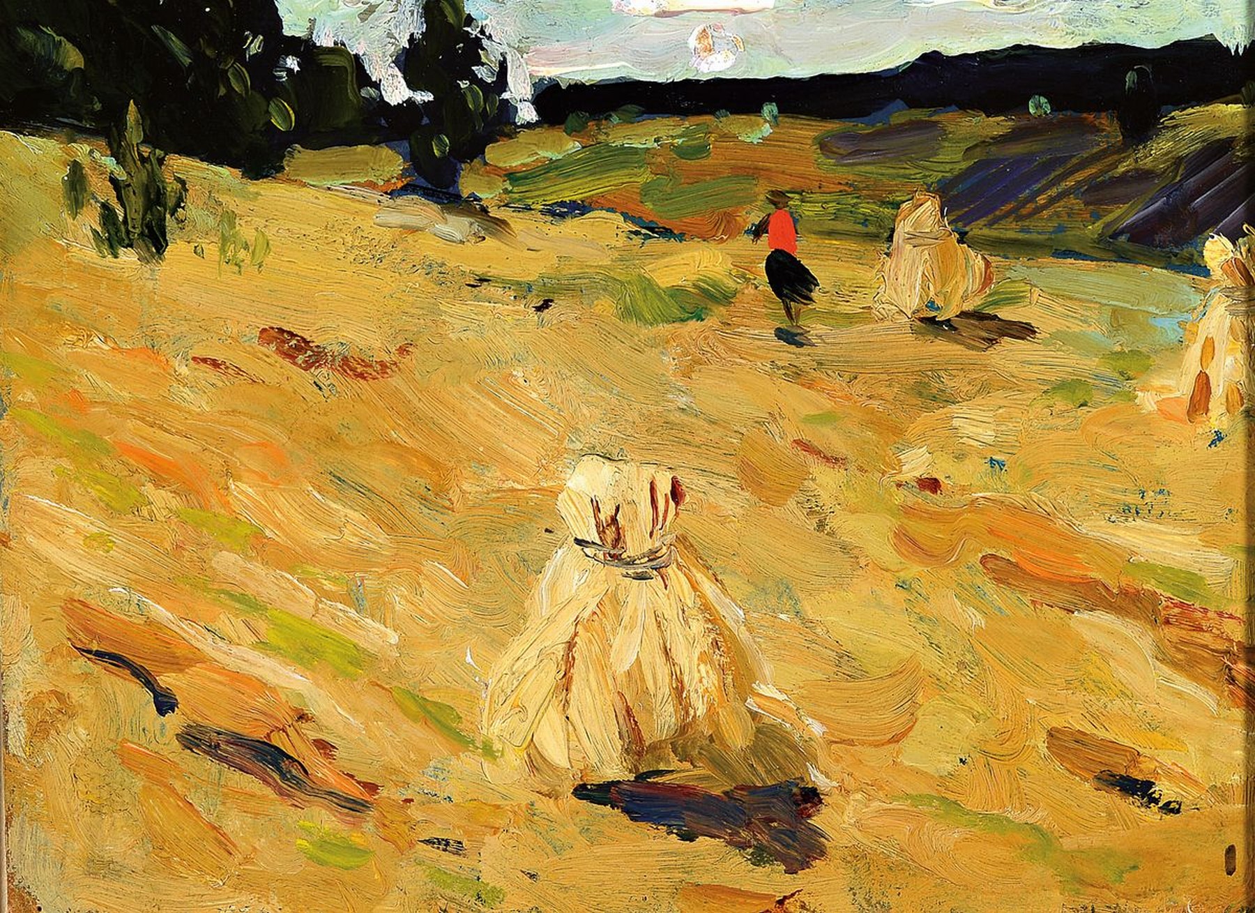 Aram Avakomovich Kupetsian, 1928 - 1950, Heuhaufen, Öl/Malkarton, 1957, 15 x 20 cm, Rahmen, 22 x 27 cm, wurde in einer Ausstellungdes Künstlers ...