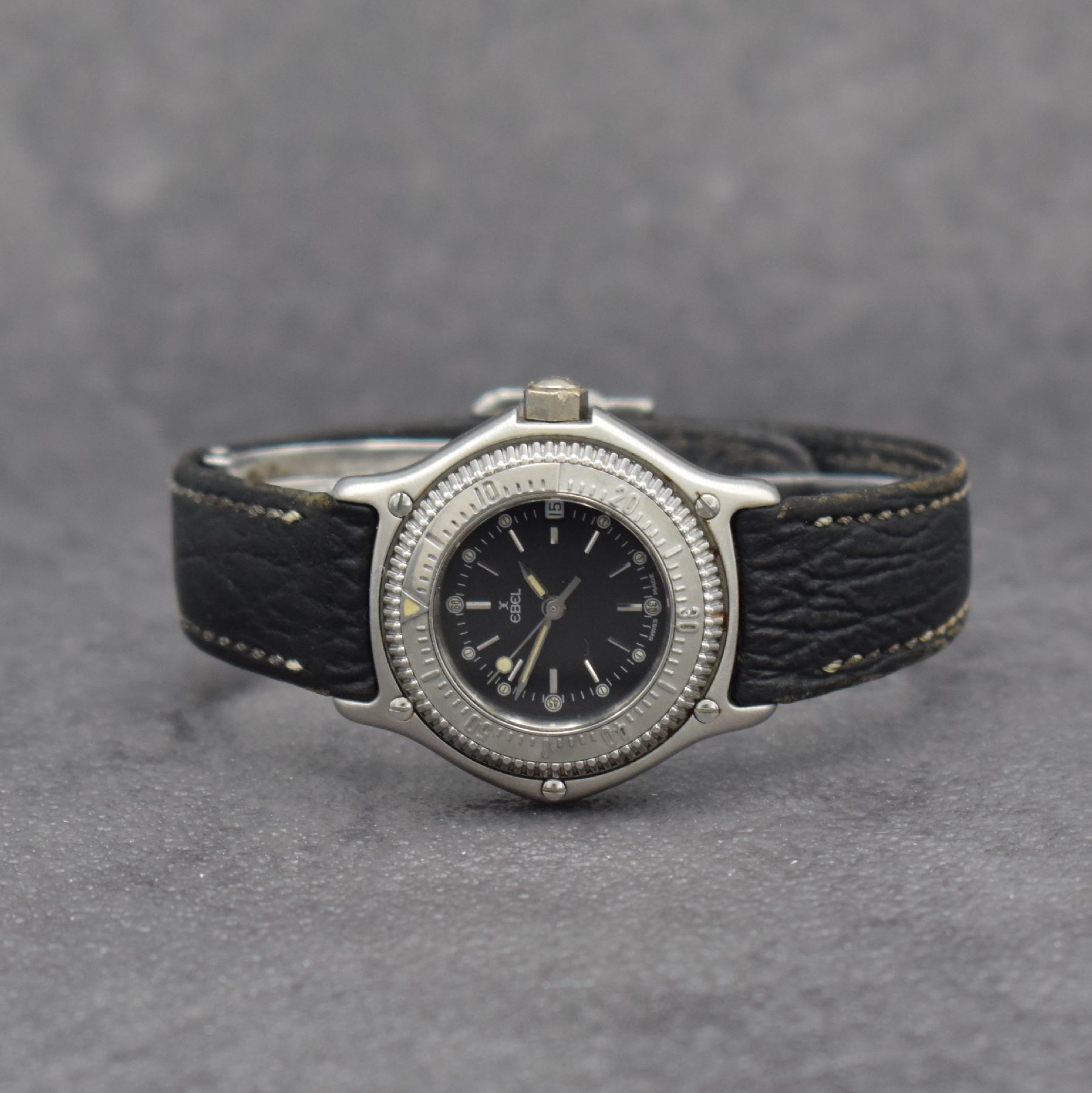 EBEL Damenarmbanduhr Serie Discovery Referenz 983912, Schweiz um 1997, Edelstahlgeh. inkl. orig. Lederband m. orig. Faltschl., quarz, Boden 8-fach ...