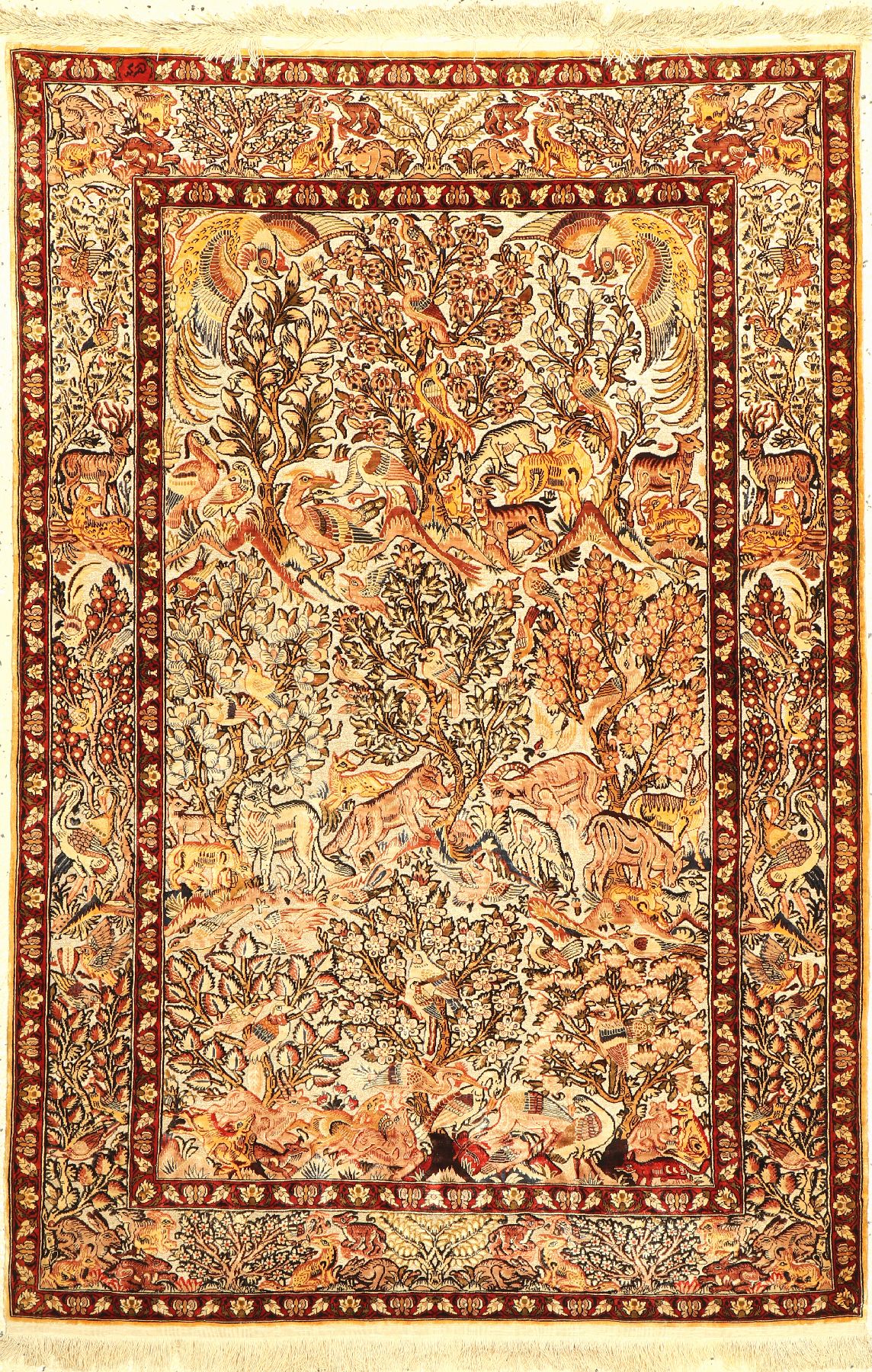Feiner signierter Seiden Hereke alt, Türkei, um 1960, reine Naturseide(Metallbroschiert),ca. 148 x 99 cm, EHZ:2(guter Zustand).