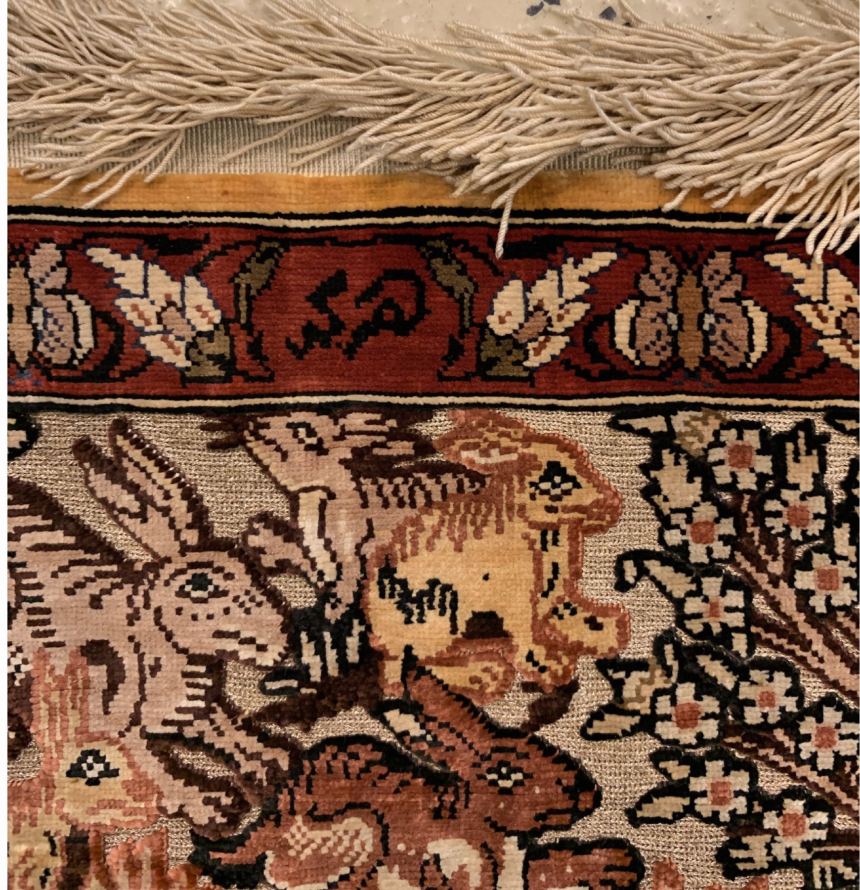 Detail e: Feiner signierter Seiden Hereke alt, Türkei, um 1960, reine Naturseide(Metallbroschiert),ca. 148 x 99 cm, EHZ:2(guter Zustand).