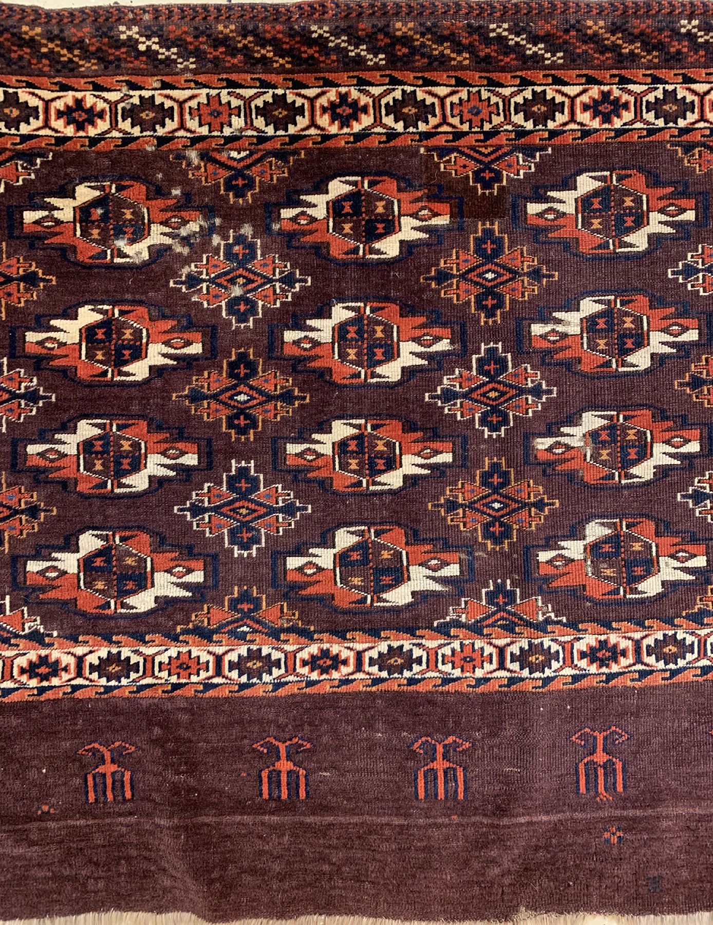 Detail a: Yomuth Djowal antik, Turkmenistan, Mitte 19.Jhd, Wolle auf Wolle, ca. 123 x 84 cm, EHZ:(Altersbedingter Zustand).
