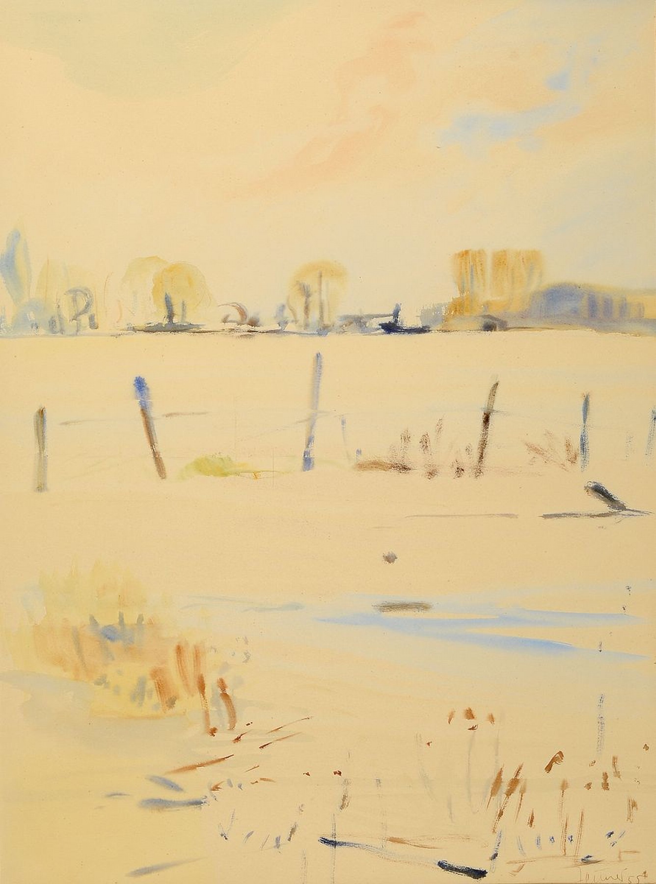 Detail b: Georg Günther Zeuner, 1923 Dresden-2011 Speyer, drei Aquarelle, a. südliche Landschaft mit gelbem Haus, ca. 46 x 34.5 cm PP-Ausschnitt, signiert ...