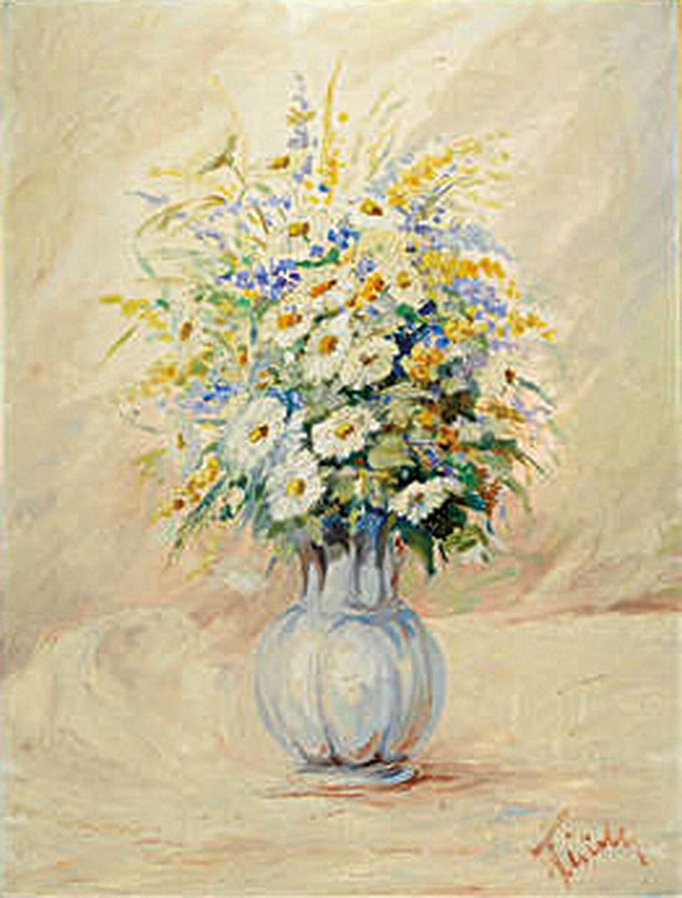 Josef Fleischer, 1902 Gleiwitz-1985 Landau, Stillleben mit Sommerblumen, Öl/Leinwand, signiert, ca. 80 x 60 cm, Prunkrahmen 100 x 80cm