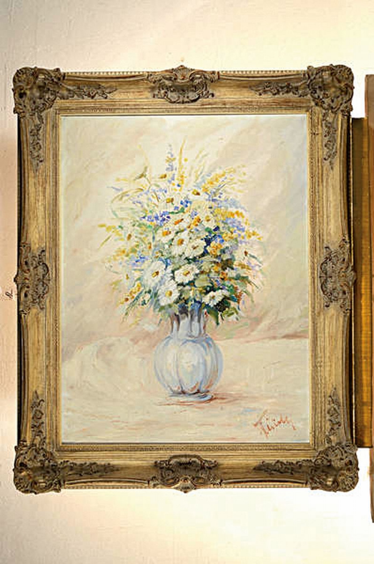 Detail k: Josef Fleischer, 1902 Gleiwitz-1985 Landau, Stillleben mit Sommerblumen, Öl/Leinwand, signiert, ca. 80 x 60 cm, Prunkrahmen 100 x 80cm