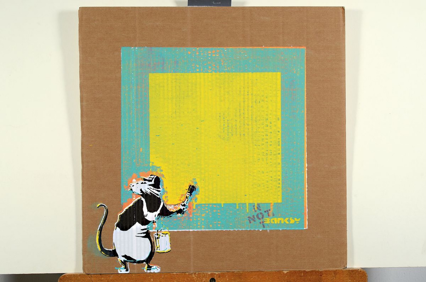 Detail k: Banksy by Not Banksy, "Rat with Not Black Square", 2018, Siebdruck/Karton, verso sign., Stempel, num. 11/59, inkl. Zertifikat dieser Fleckig