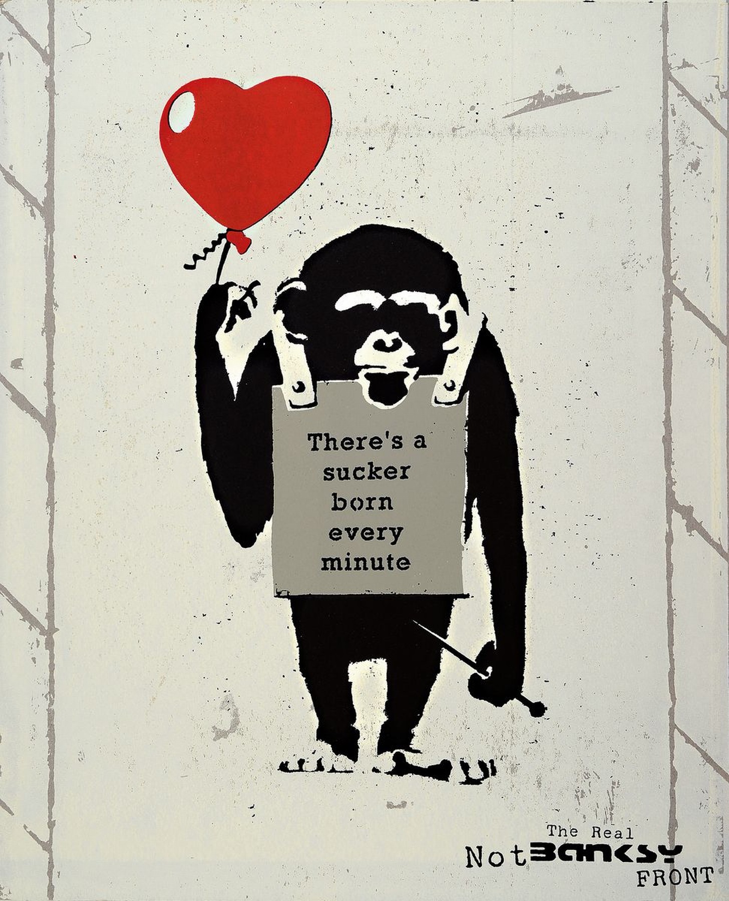 Not by Banksy by Not Not Banksy, "True Love fake art Suckers!", 2019, Farbsiebdruck auf Pappe, verso sign., num. 285/500, Stempel, inkl. ...