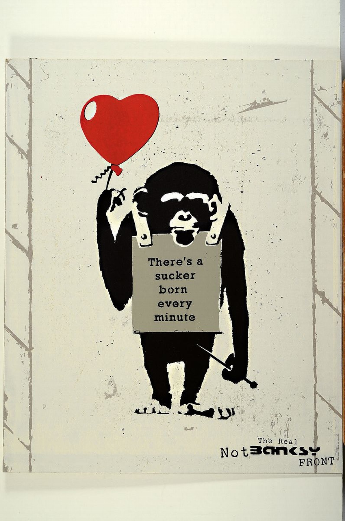 Detail k: Not by Banksy by Not Not Banksy, "True Love fake art Suckers!", 2019, Farbsiebdruck auf Pappe, verso sign., num. 285/500, Stempel, inkl. ...