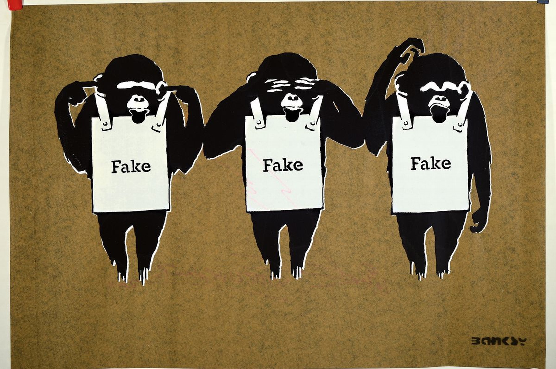 Detail k: Not By Banksy by Not Not Banksy, (stot21STCplanB), "hear not, see not, think not", 2018, Siebdruck, verso sign., num. 104/133, inkl. ...