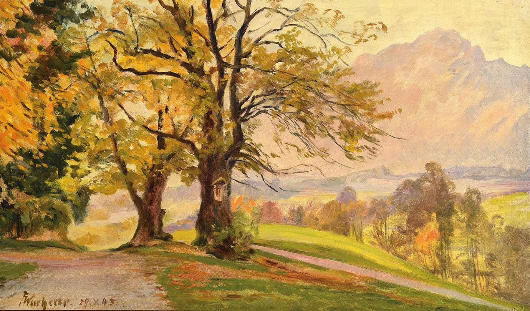 Fritz Wucherer, 1873 Basel - 1948 Kronberg, Studium bei Anton Burger, anschließend in Paris, Mitglied der Kronberger Malerkolonie, herbstliche ...