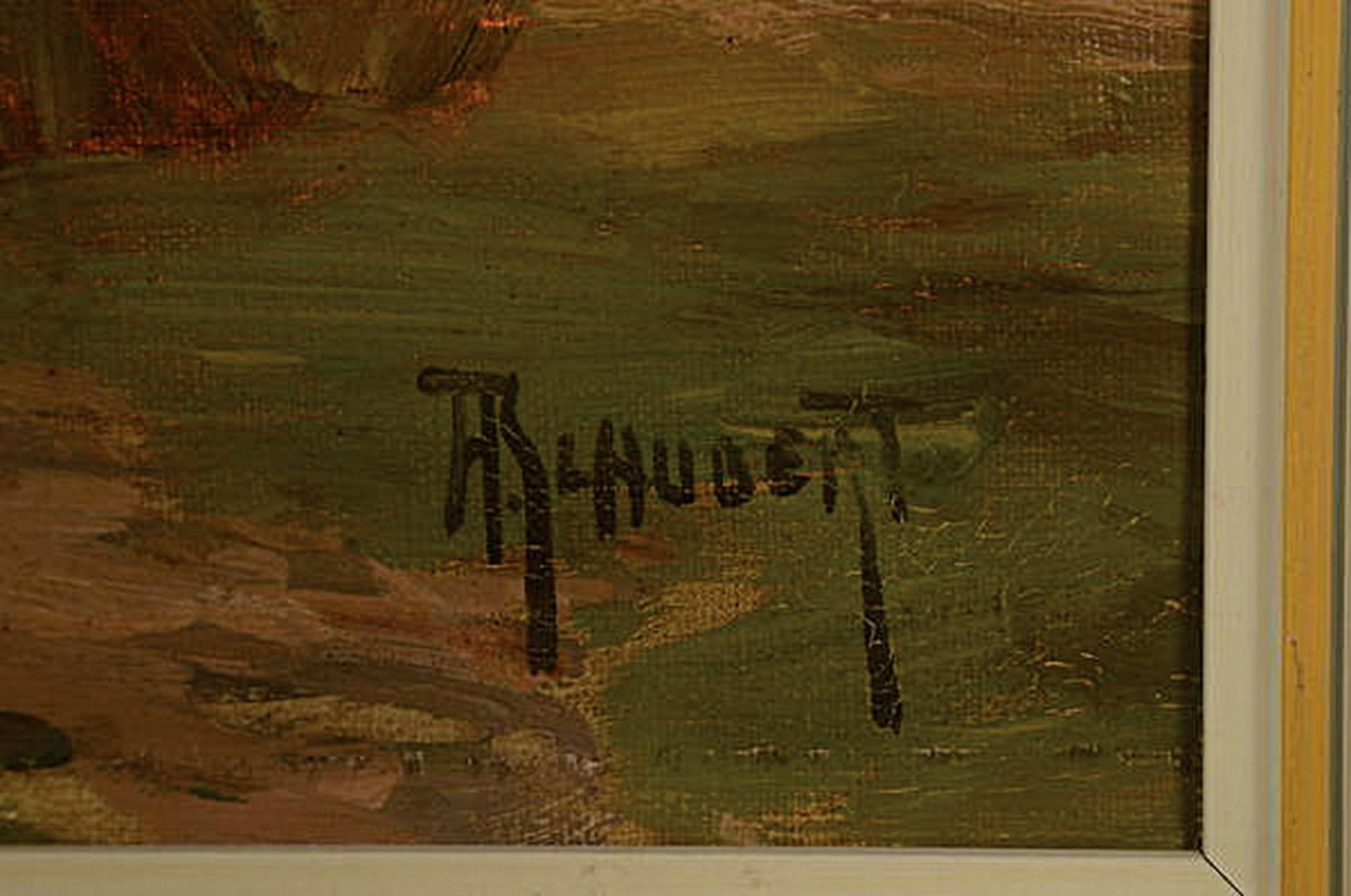Detail a: A. Schubert, wohl süddeutscher Maler, Mitte 20. Jh., Bauernhäuser in Vorgebirgslandschaft, Öl/Lwd, signiert, leichte Druckstellen, ca. 42 x 78 cm, ...