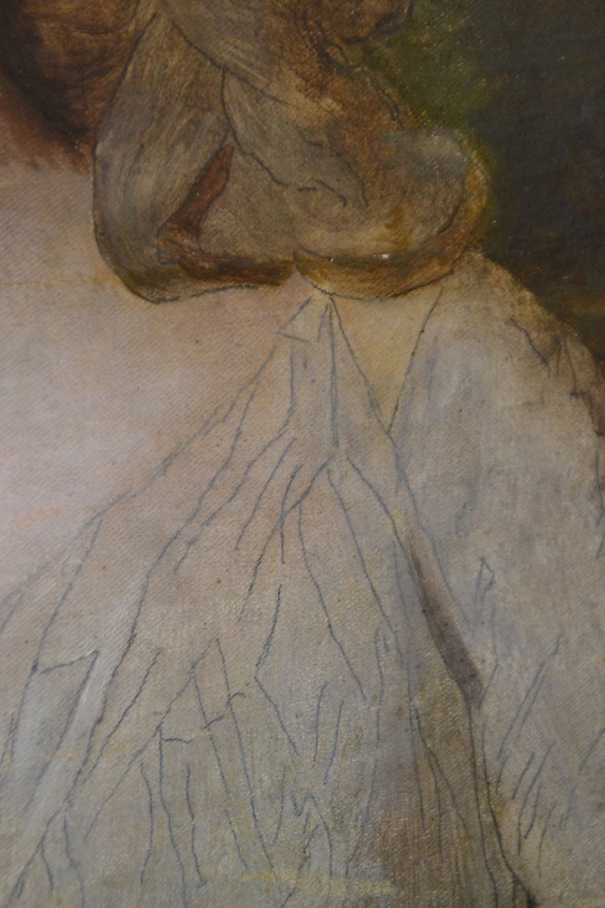 Detail f: Unbekannter Meister, wohl Frankfurter Raum, Ende 18. Jahrhundert, Halbporträt einer jungen Frau im hellen Kleid, wohl Vorstudie zu einer Kopie von ...