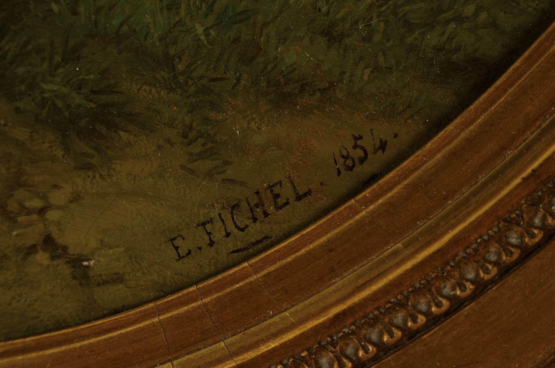 Detail a: Eugène Benjamin Fichel, 1826 Paris-1895, junger Cellospieler mit Sängerin, intime Darstellung des jungen musizierenden Paares in Parklandschaft, ...