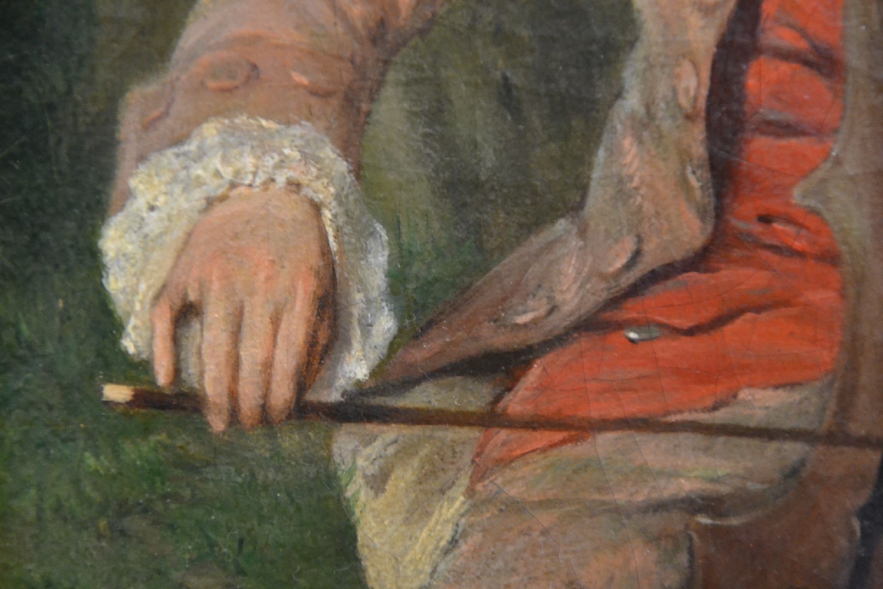 Detail f: Eugène Benjamin Fichel, 1826 Paris-1895, junger Cellospieler mit Sängerin, intime Darstellung des jungen musizierenden Paares in Parklandschaft, ...